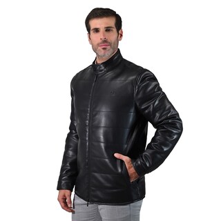 Foto 3 | Chamarra De Hombre Perry Ellis En Cuero Sintético Negro.