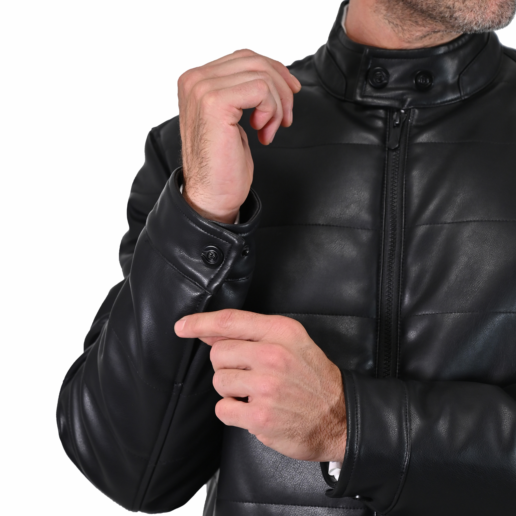 Foto 6 pulgar | Chamarra De Hombre Perry Ellis En Cuero Sintético Negro.
