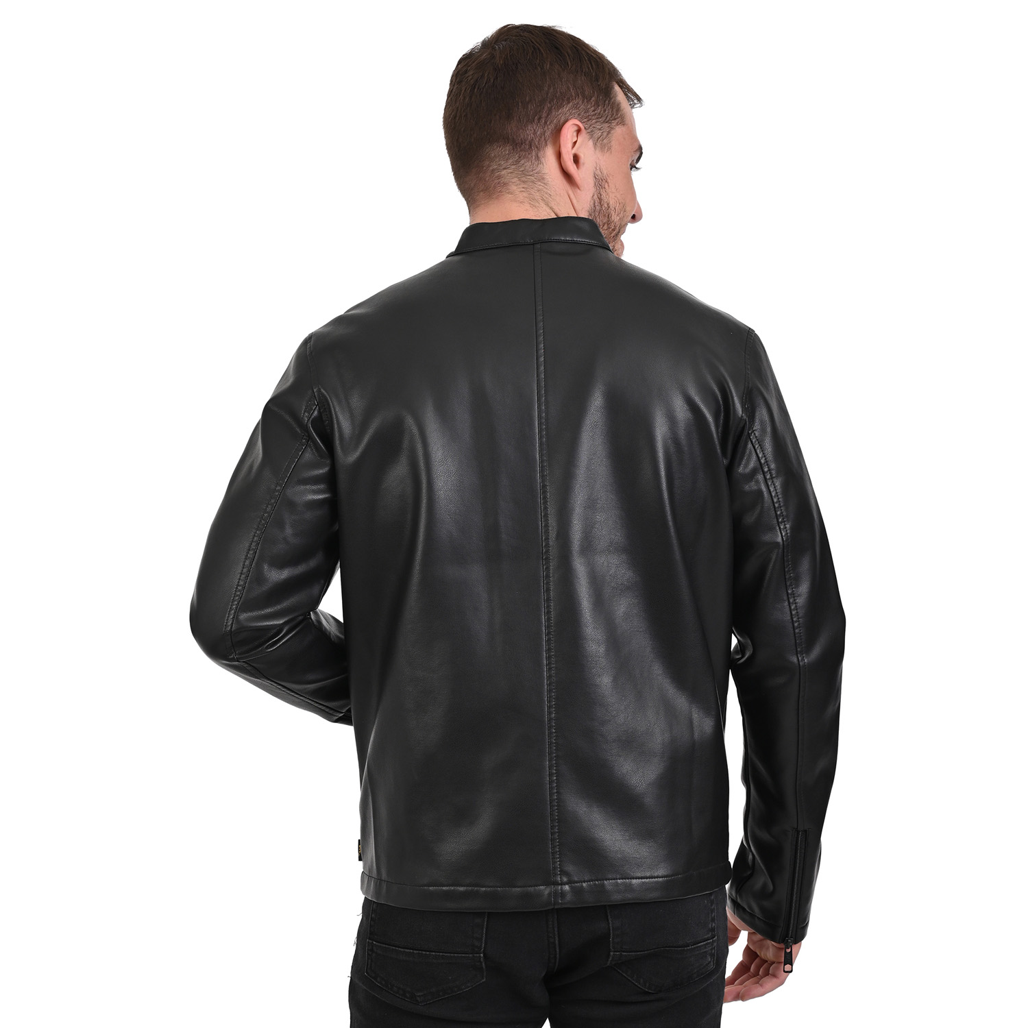 Foto 3 pulgar | Chamarra Lee Para Hombre En Piel Sintética Negro Con Detalles Amarillos.