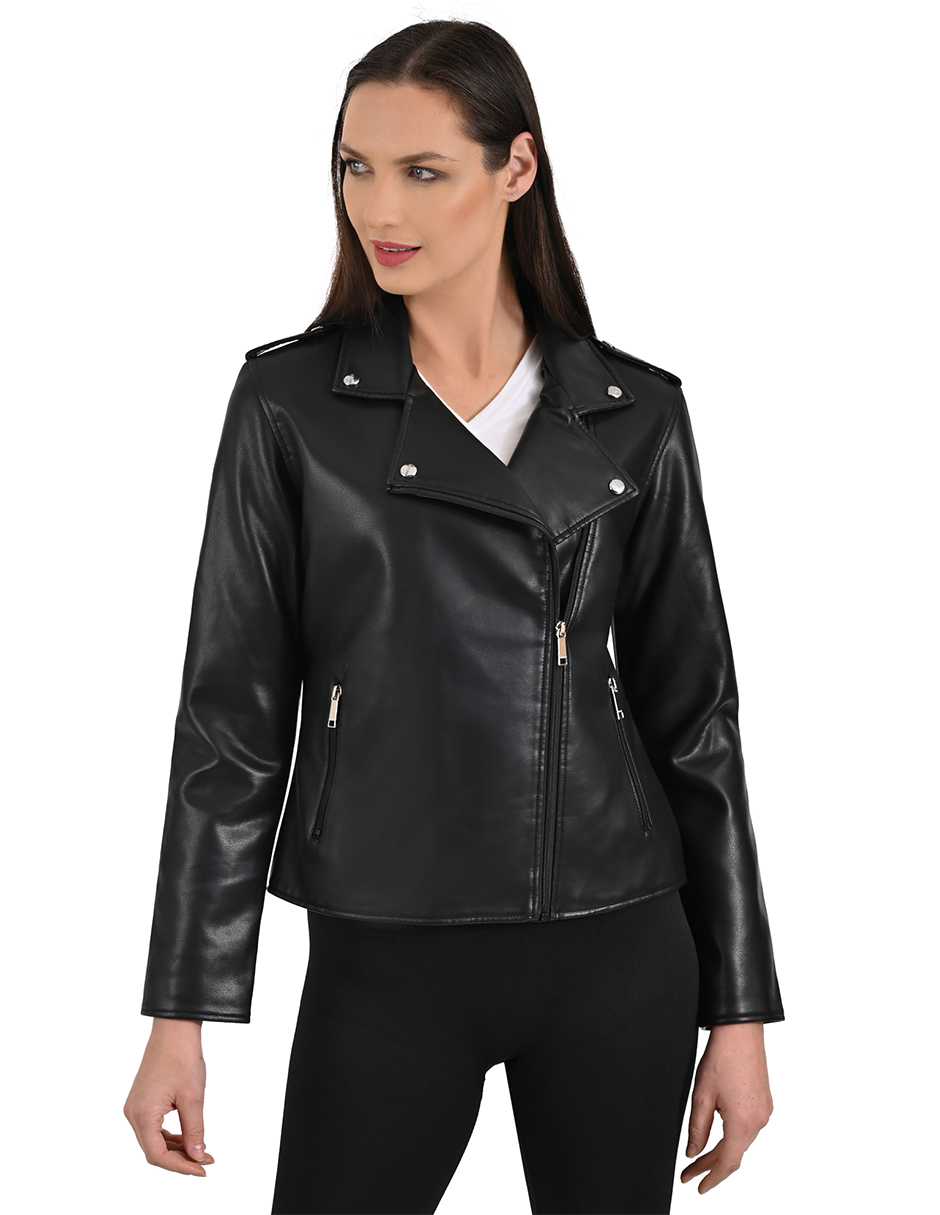 Foto 2 pulgar | Chamarra Biker Nine West Para Dama En Piel Sintética Color Negra.