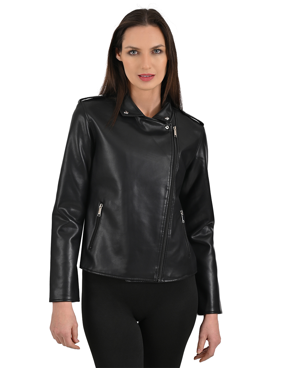 Foto 3 pulgar | Chamarra Biker Nine West Para Dama En Piel Sintética Color Negra.