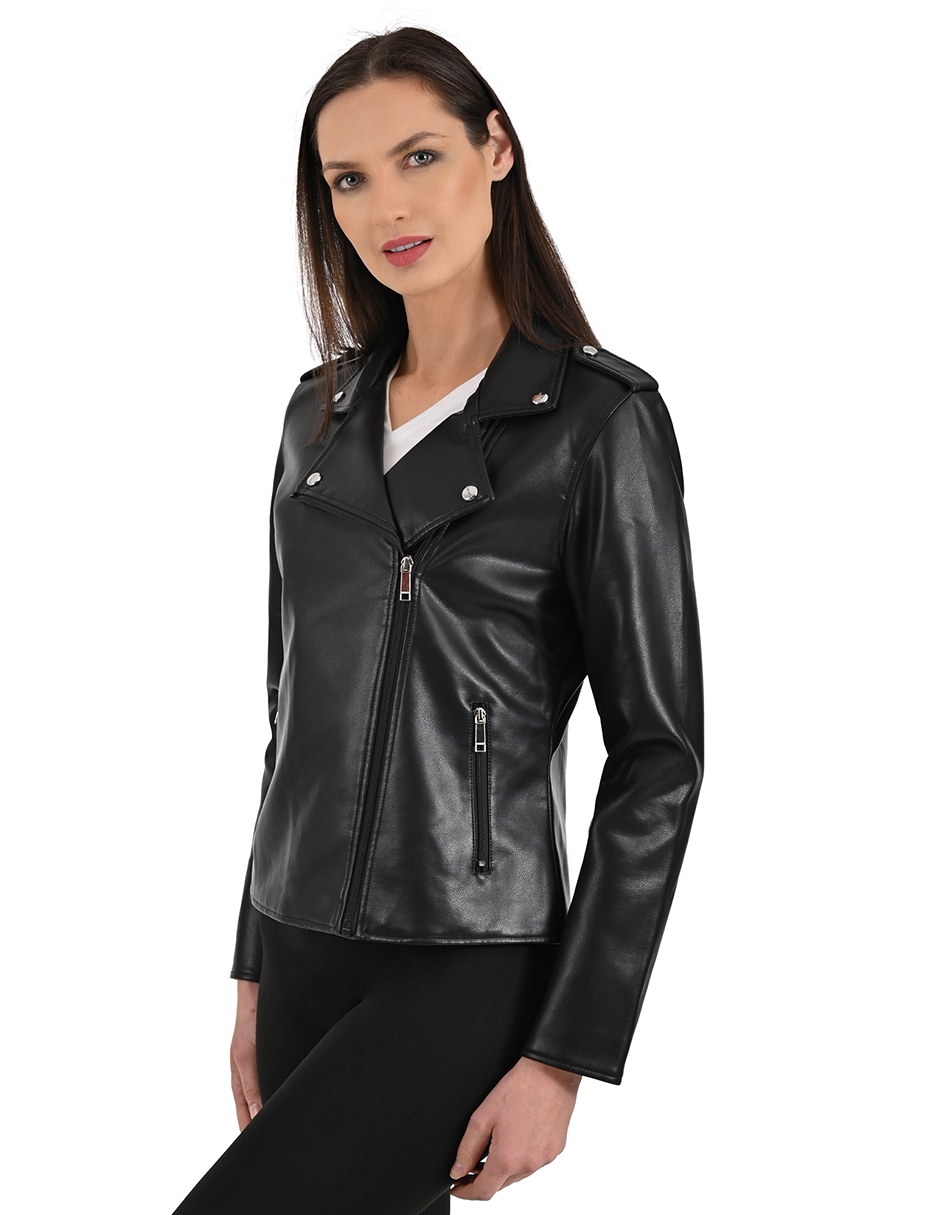 Foto 5 pulgar | Chamarra Biker Nine West Para Dama En Piel Sintética Color Negra.