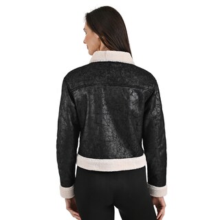 Foto 2 | Chamarra Negra Nine West Con Borrega En Cuello, Puños Y Cadera.