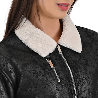 Foto 4 | Chamarra Negra Nine West Con Borrega En Cuello, Puños Y Cadera.