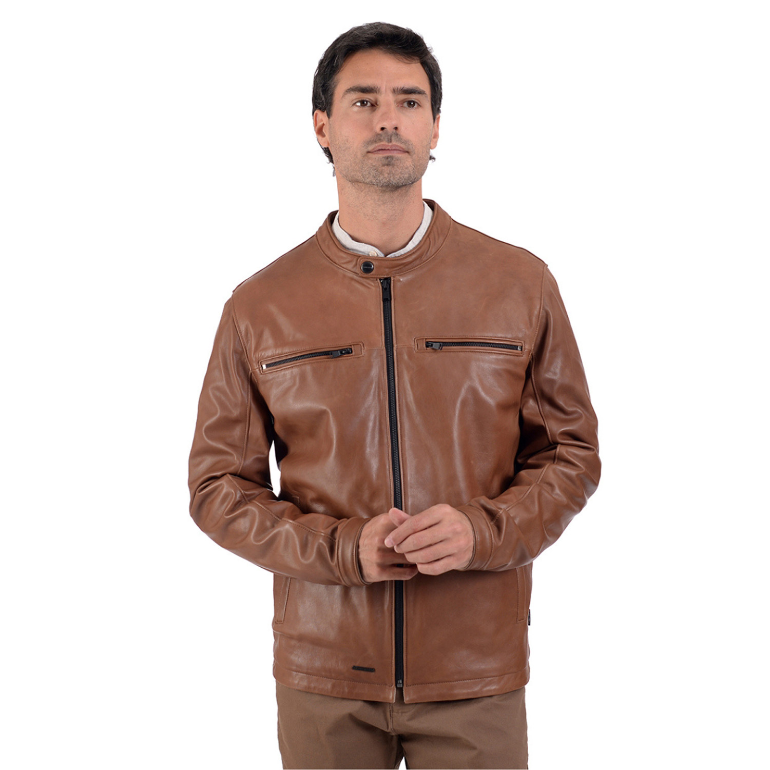 Foto 1 | Chamarra De Piel En Color Café Para Caballero, Marca Perry Ellis.