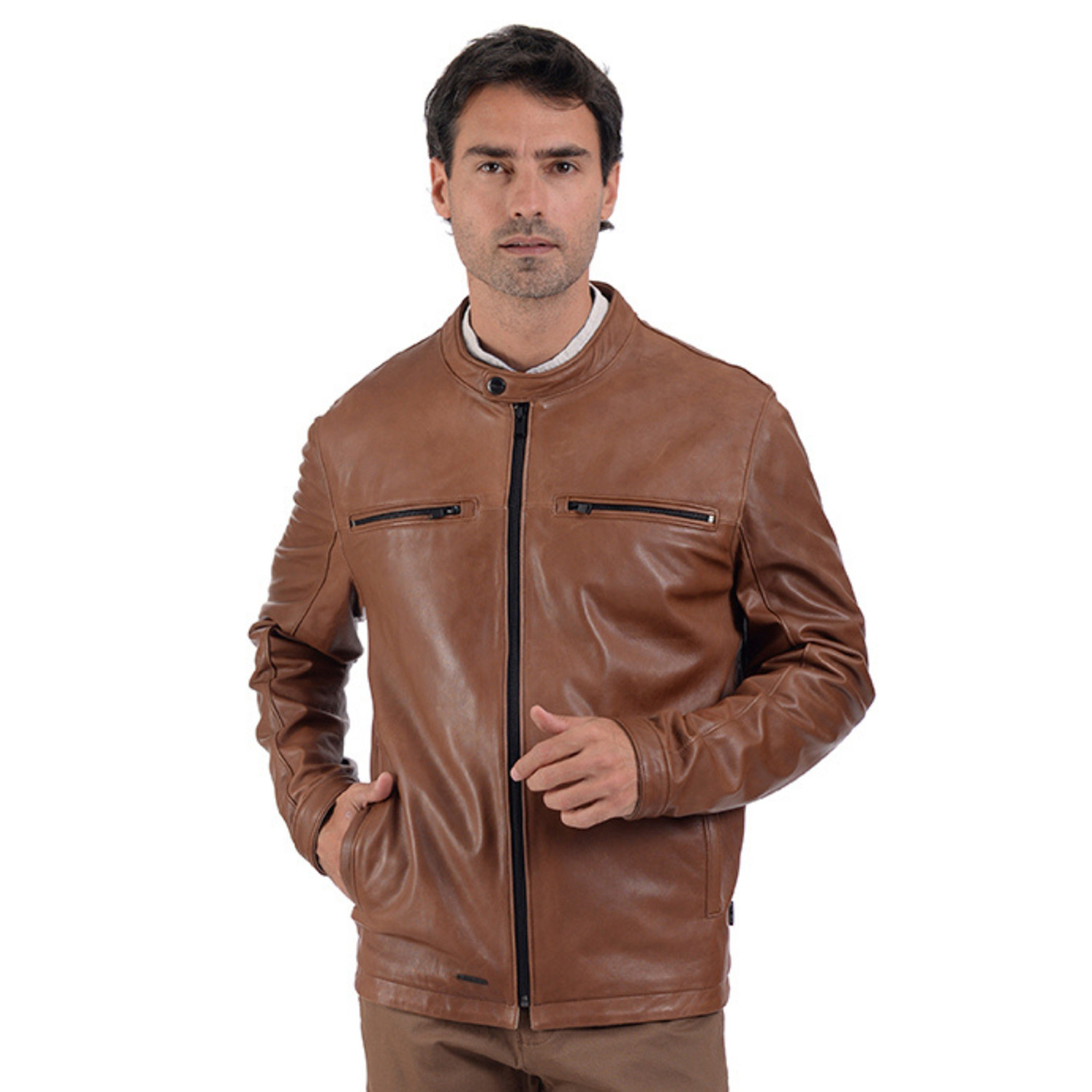 Foto 2 | Chamarra De Piel En Color Café Para Caballero, Marca Perry Ellis.