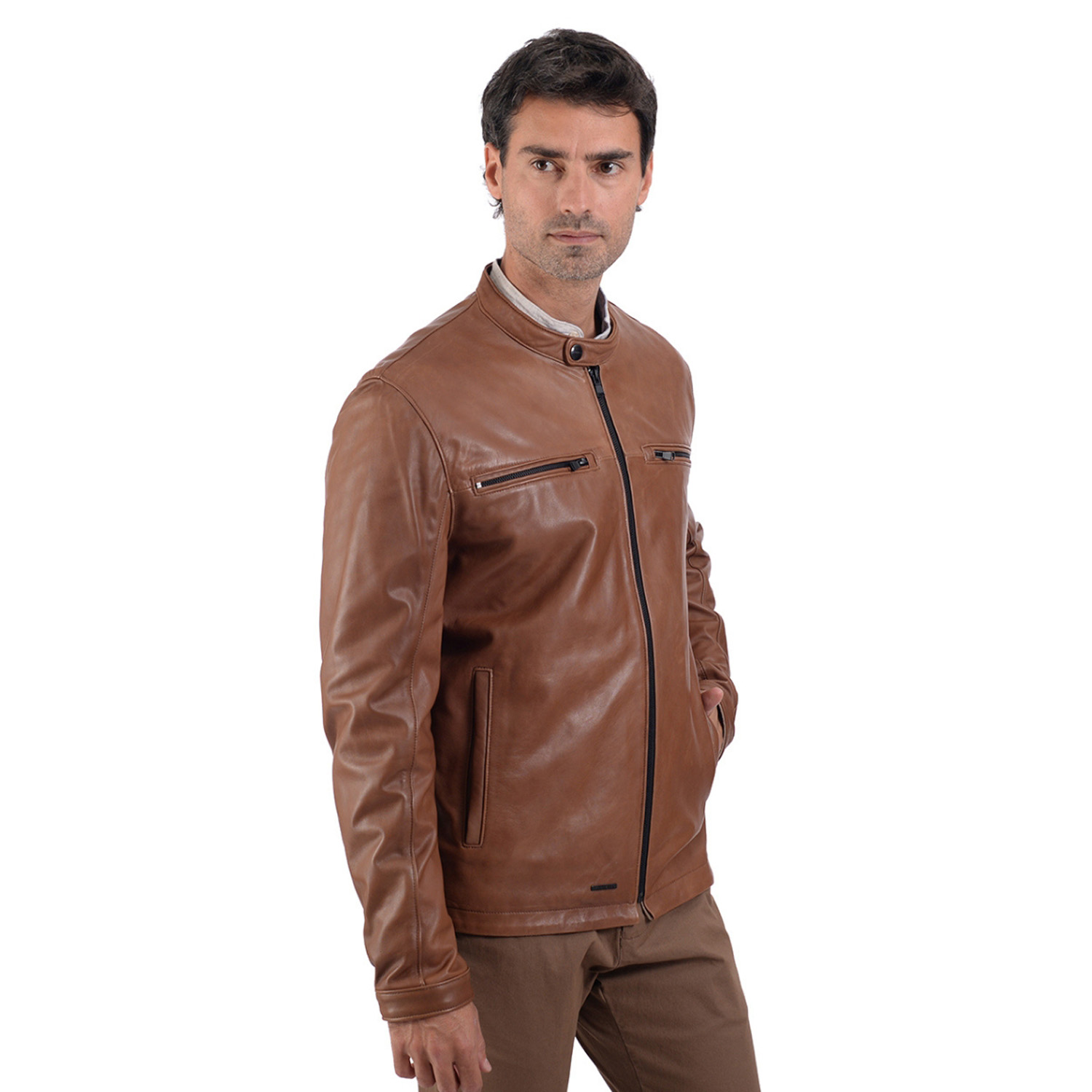 Foto 3 | Chamarra De Piel En Color Café Para Caballero, Marca Perry Ellis.