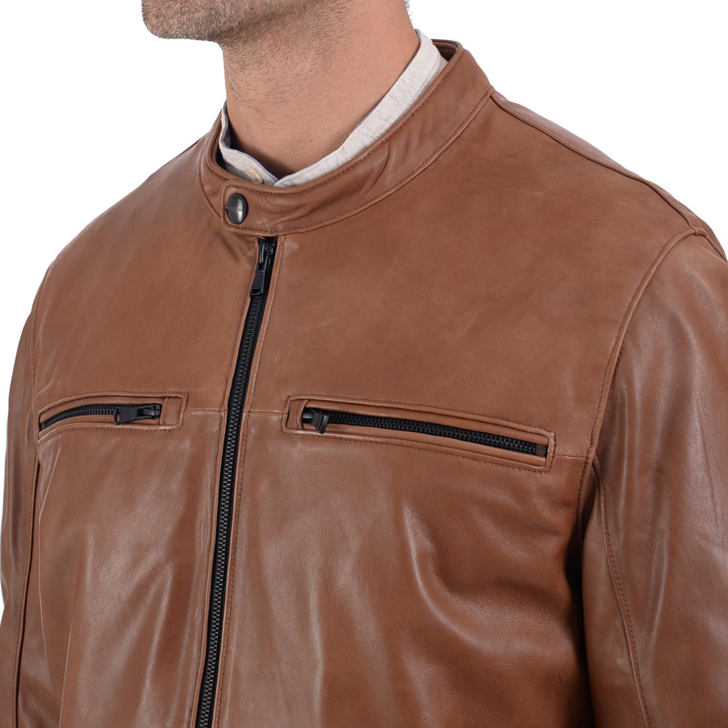 Foto 4 | Chamarra De Piel En Color Café Para Caballero, Marca Perry Ellis.