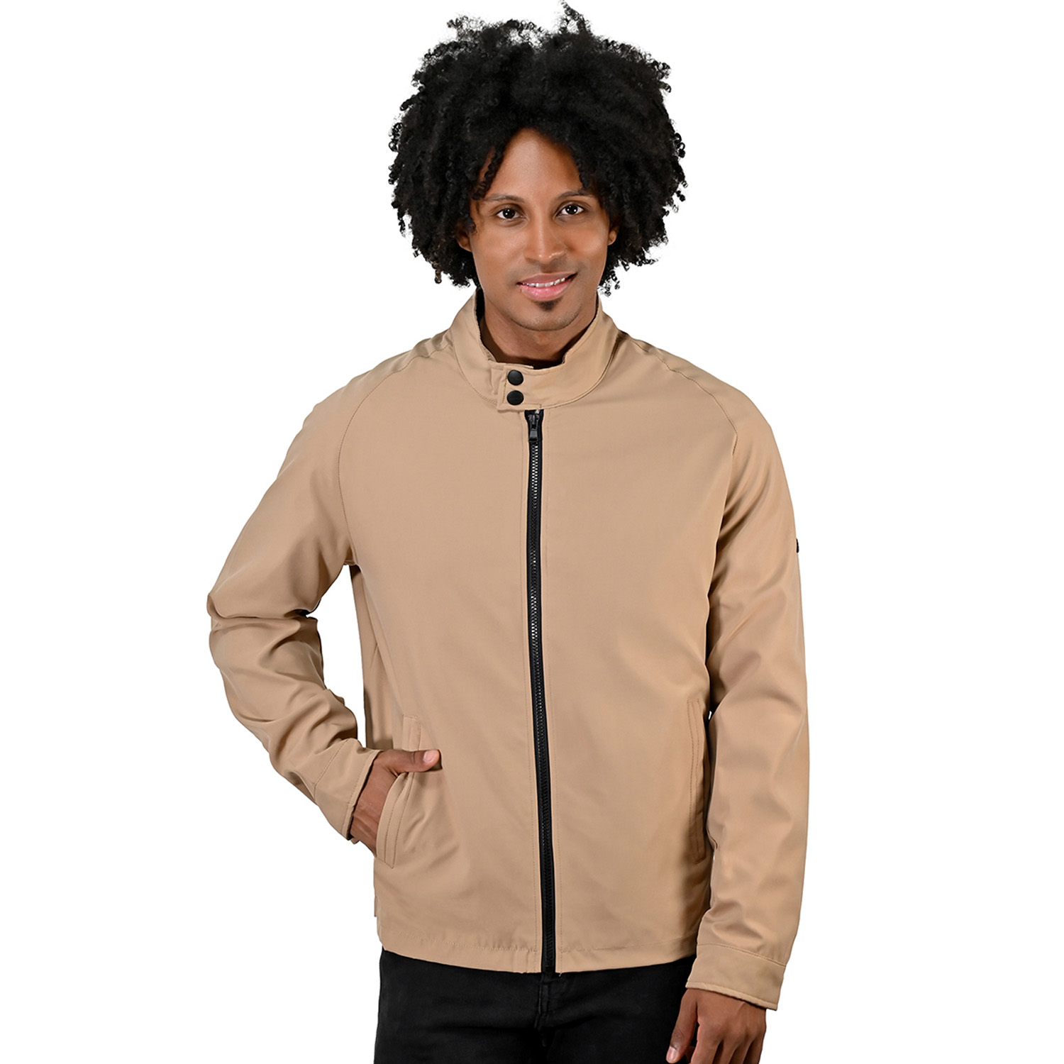 Foto 1 | Chamarra Perry Ellis Casual Con Cuello Mao En Color Kakhi Para Caballero.