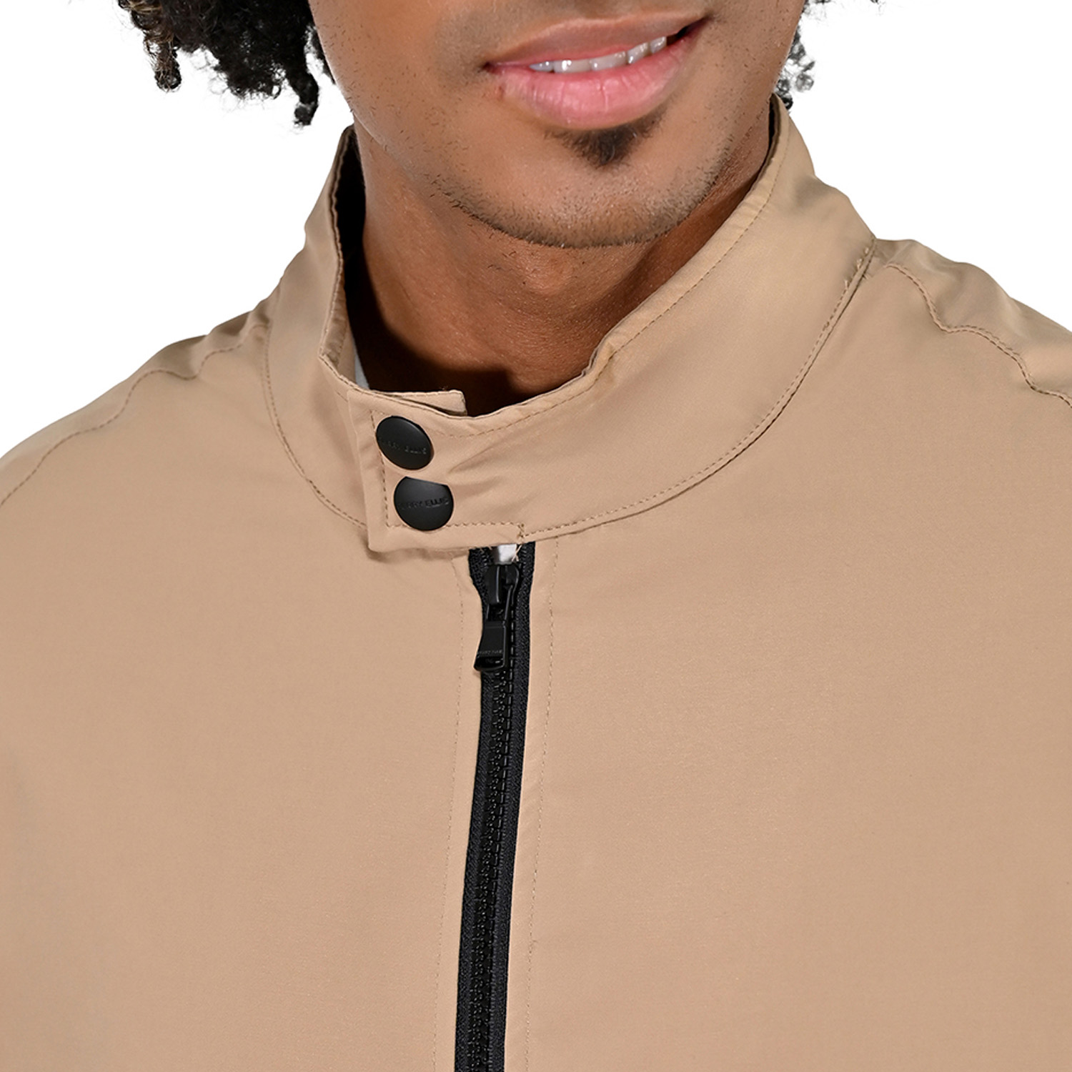Foto 3 pulgar | Chamarra Perry Ellis Casual Con Cuello Mao En Color Kakhi Para Caballero.