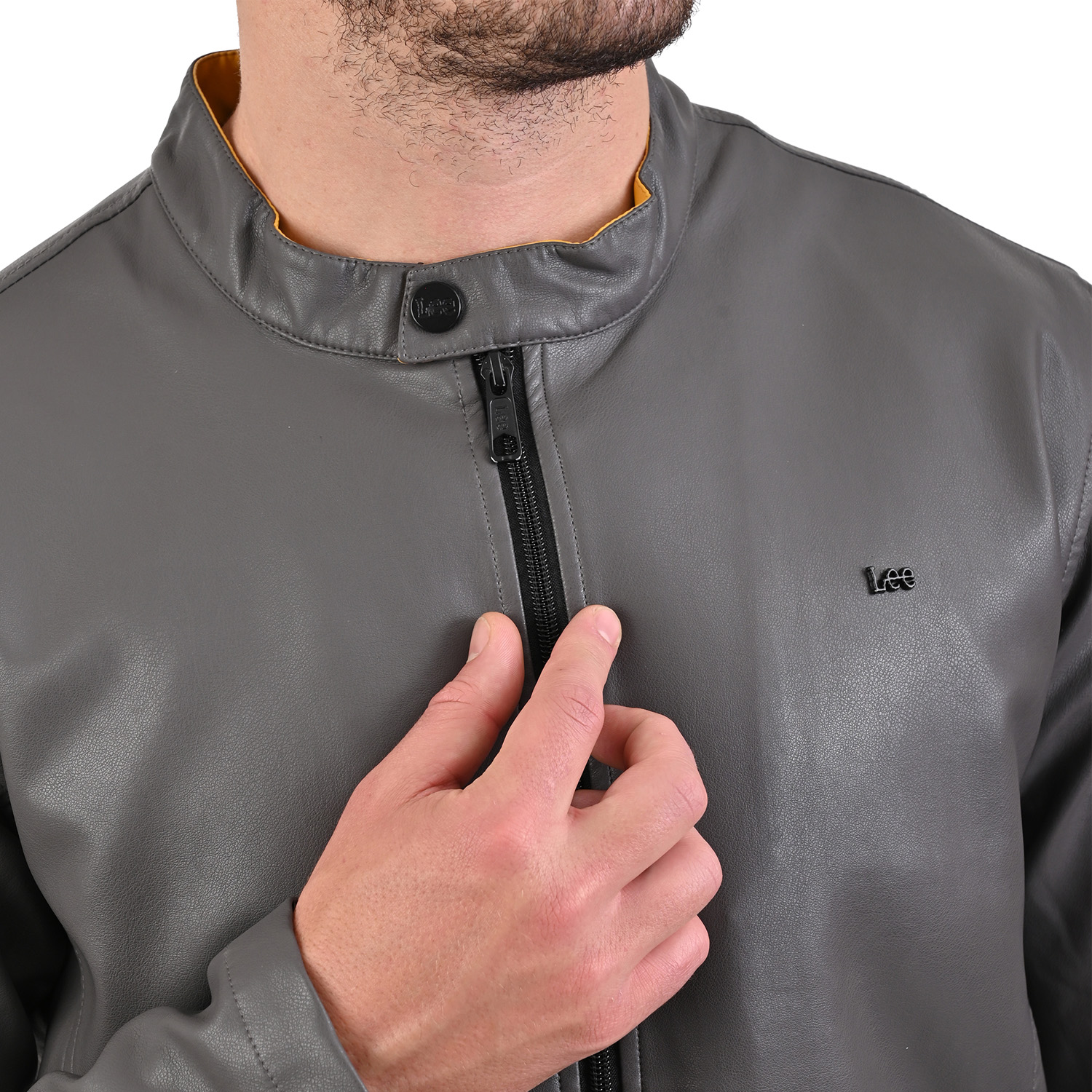 Foto 4 pulgar | Chamarra Lee Para Hombre En Faux Leather Color Gris.