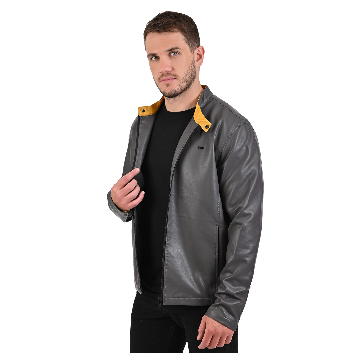 Foto 5 pulgar | Chamarra Lee Para Hombre En Faux Leather Color Gris.