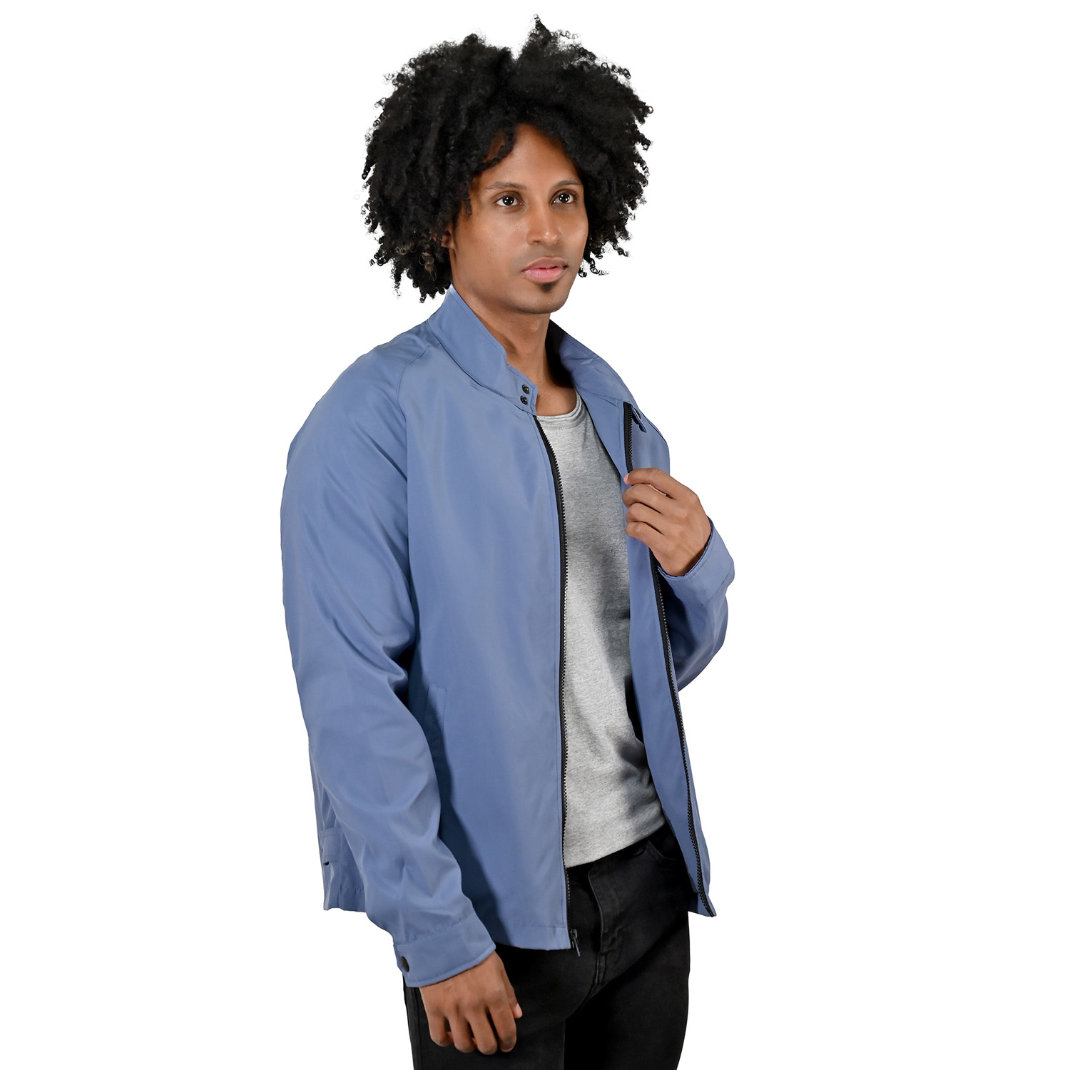 Foto 3 pulgar | Chamarra Perry Ellis Casual Con Cuello Mao En Azul Claro Para Caballero.