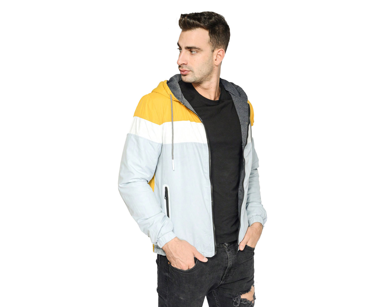 Chamarra Para Hombre Ocean Point Gris  Doble Vista  Con Gorro
