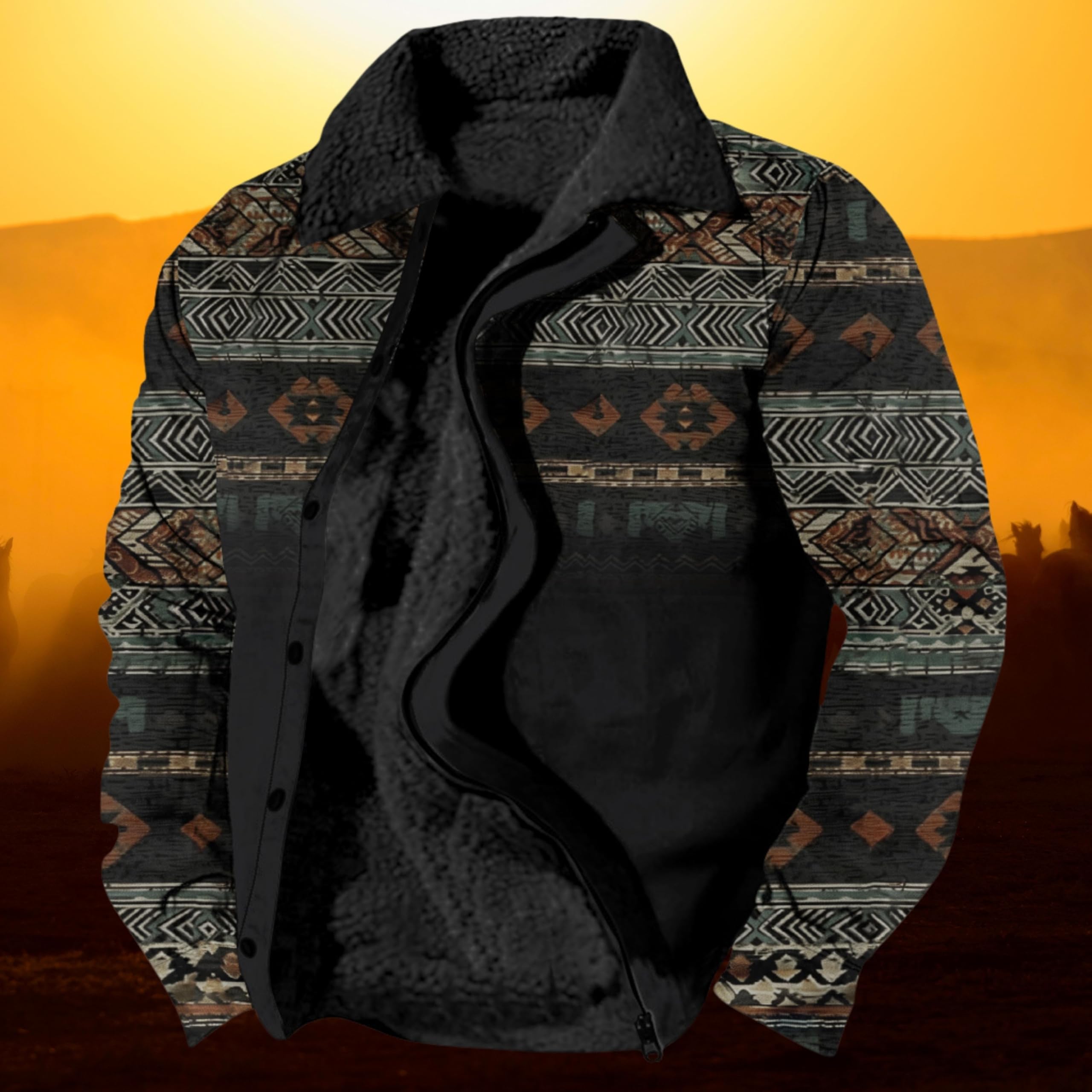 Foto 5 pulgar | Chaqueta Zocavia Western Aztec Fleece Para Hombre, Color Negro, Talla 2xl - Venta Internacional.