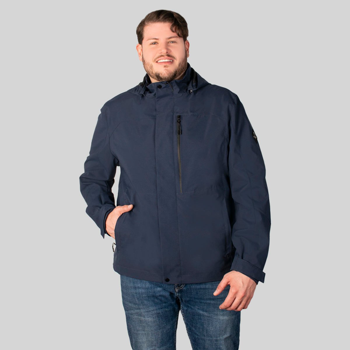 Chamarra Greenlander Con Capucha Ligera Azul Marino Tallas Extra Para Hombre