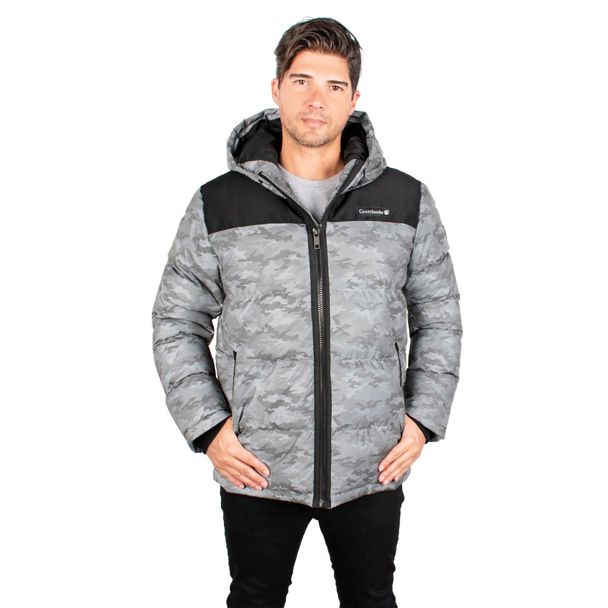 Foto 2 pulgar | Chamarra Greenlander Con Gorro Acolchada Color Gris Camuflajeado Para Hombre