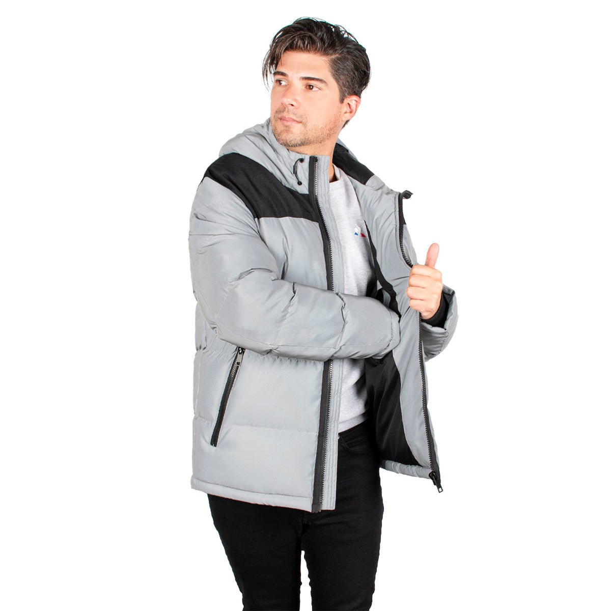 Foto 2 | Chamarra Greenlander Con Gorro Acolchada Color Gris Claro Para Hombre
