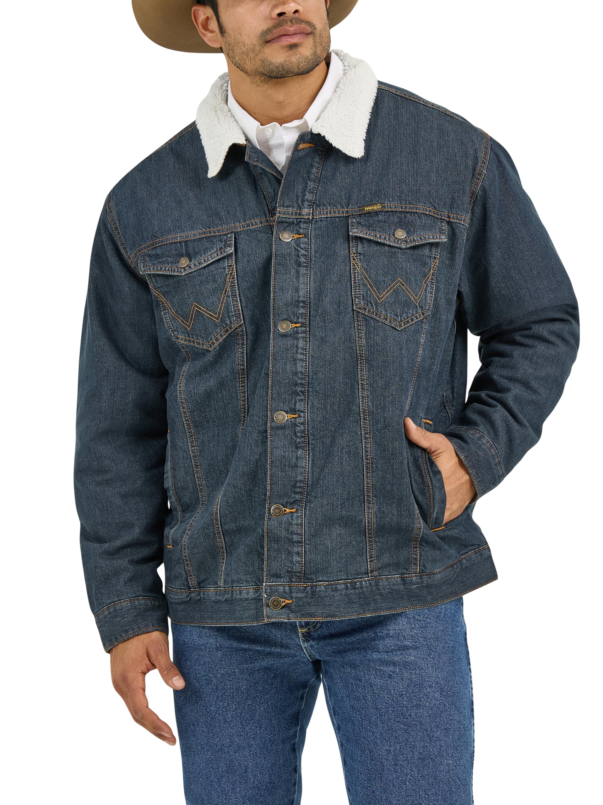 Foto 2 pulgar | Chaqueta Wrangler De Mezclilla Rústica Con Corte Vaquero Con Forro Occidental Para Hombre - Venta Internacional.