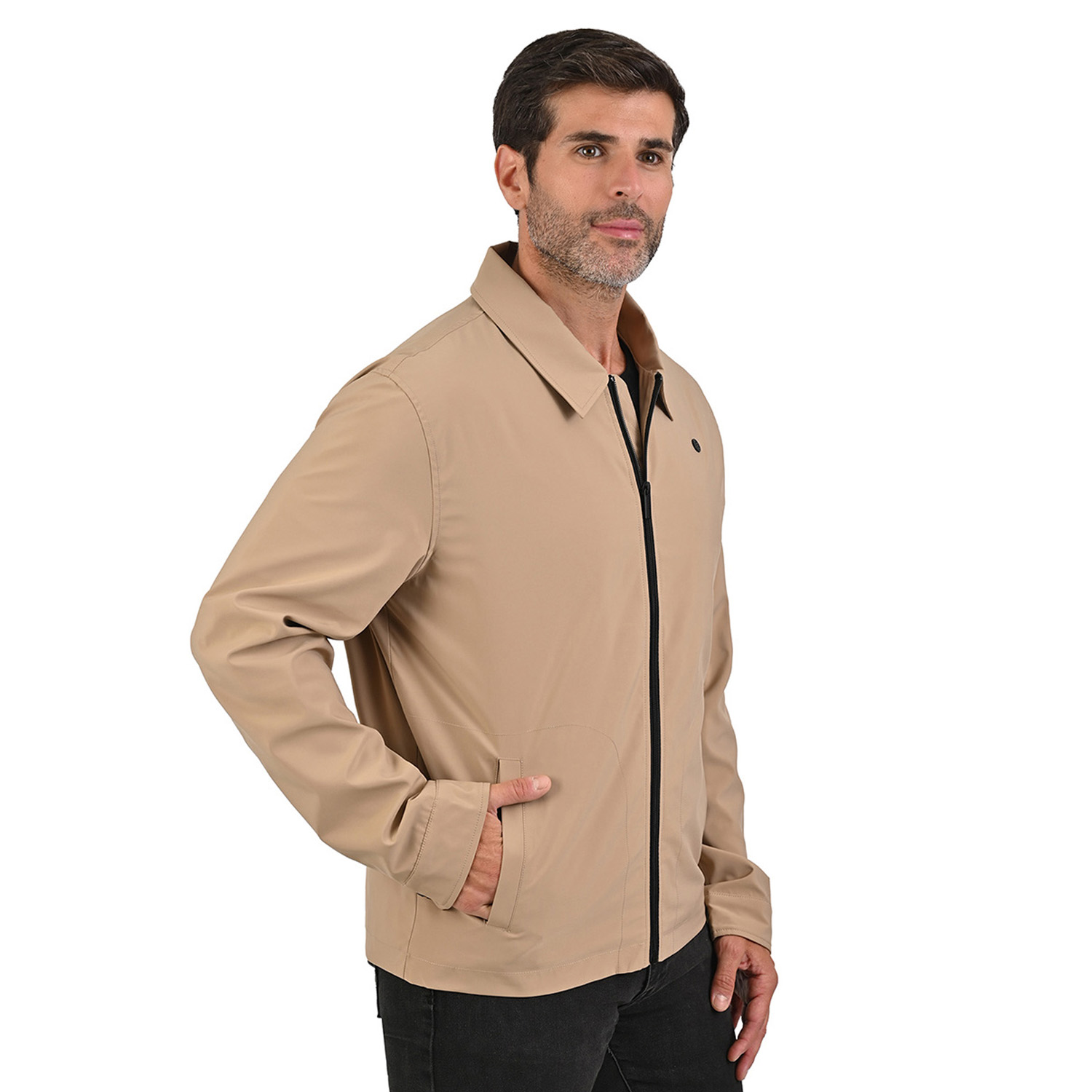 Foto 4 pulgar | Perry Ellis Chamarra En Color Kakhi Para Caballero Con Cuello Camisero.