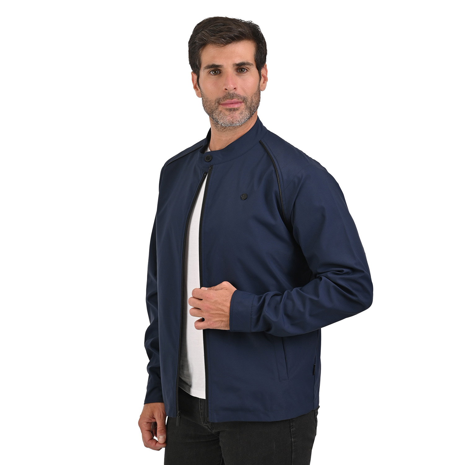 Foto 3 pulgar | Perry Ellis Chamarra Casual Para Caballero Con Cuello Mao Y Cierre Frontal En Color Marino.