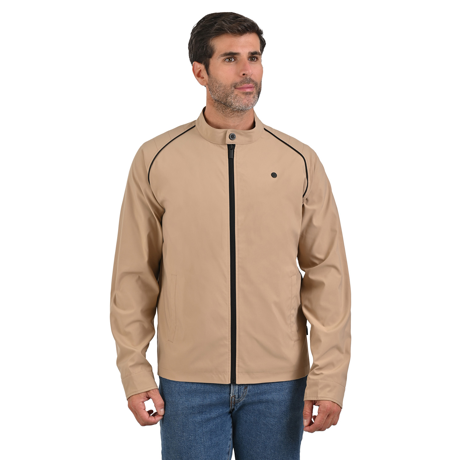 Foto 1 | Perry Ellis Chamarra Casual Para Caballero Con Cuello Mao Y Cierre Frontal En Color Kakhi.