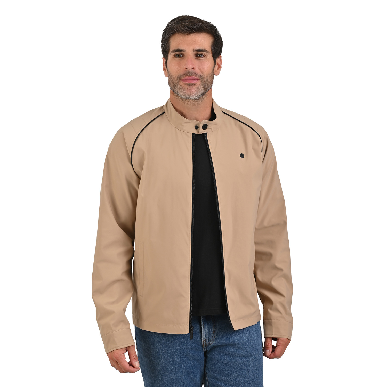 Foto 2 | Perry Ellis Chamarra Casual Para Caballero Con Cuello Mao Y Cierre Frontal En Color Kakhi.