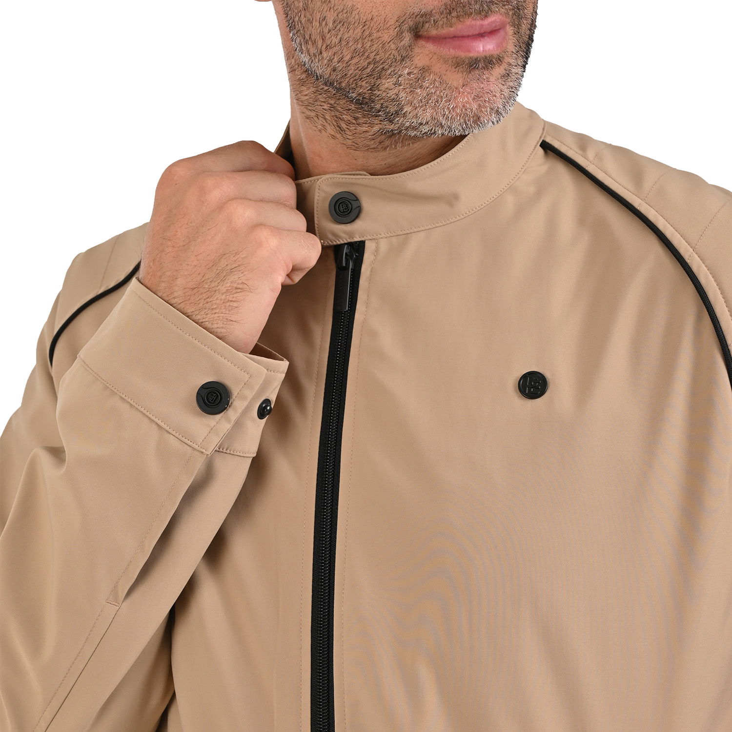 Foto 6 pulgar | Perry Ellis Chamarra Casual Para Caballero Con Cuello Mao Y Cierre Frontal En Color Kakhi.