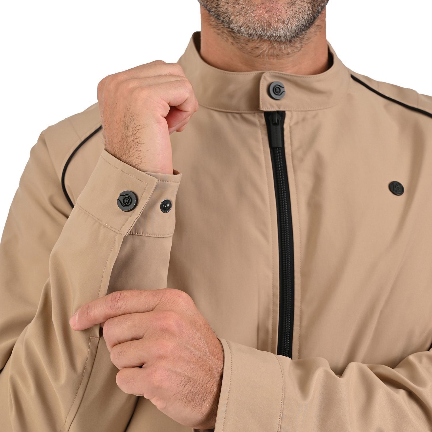 Foto 6 | Perry Ellis Chamarra Casual Para Caballero Con Cuello Mao Y Cierre Frontal En Color Kakhi.