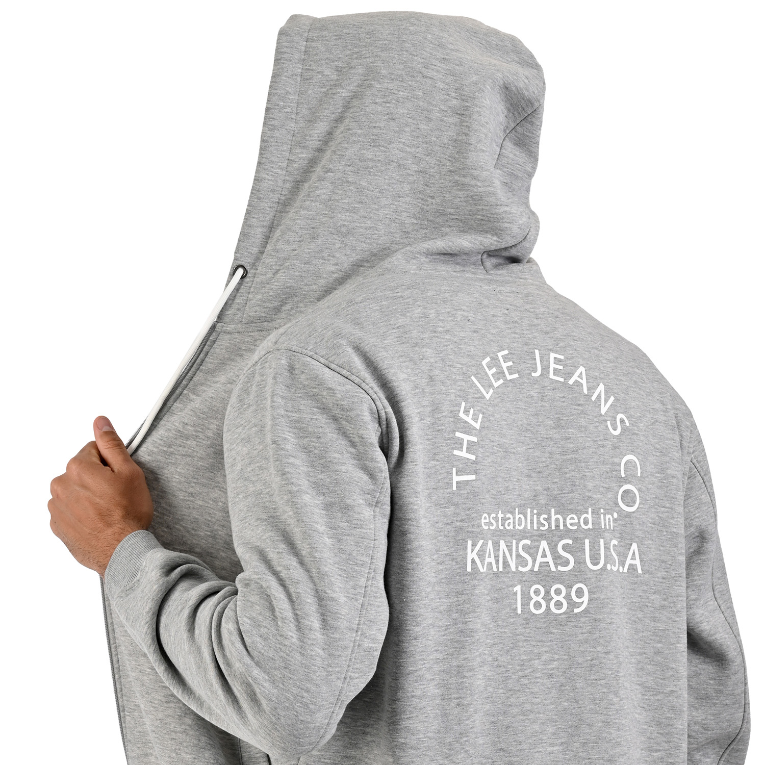 Foto 6 pulgar | Lee Sudadera Hoodie Gris Para Caballero Con Cierre Y Estampado En Espalda.
