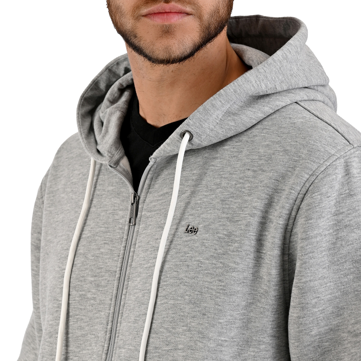 Foto 7 pulgar | Lee Sudadera Hoodie Gris Para Caballero Con Cierre Y Estampado En Espalda.