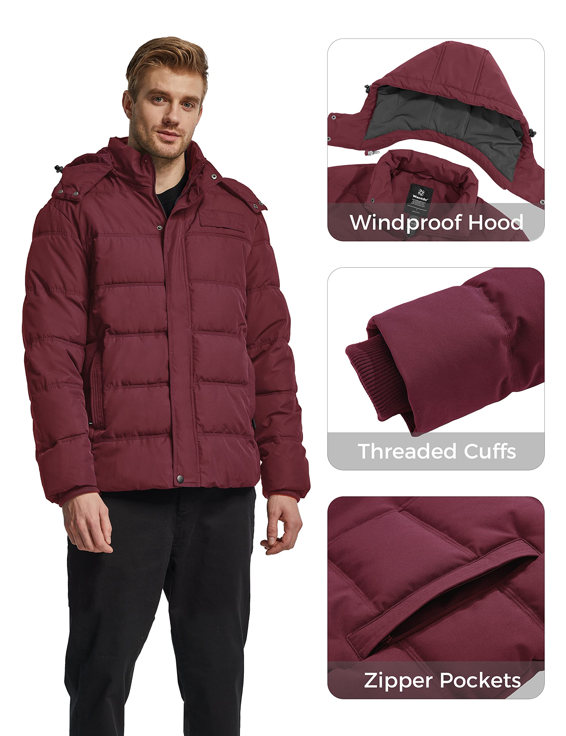 Foto 7 pulgar | Chaqueta Acolchada Wantdo Thicken De Invierno Para Hombre, Color Vino S - Venta Internacional.