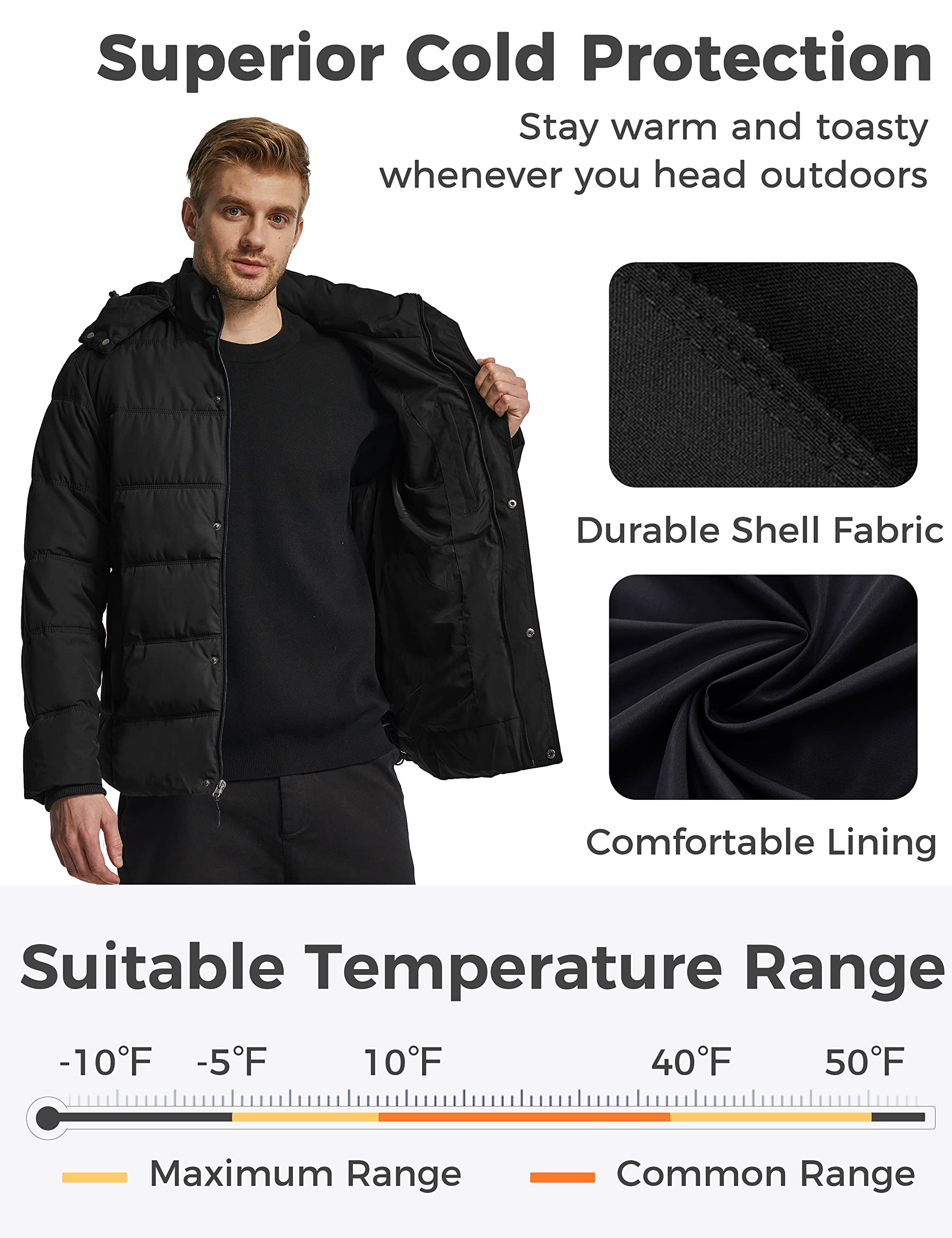 Foto 5 pulgar | Chaqueta Acolchada Impermeable Wantdo Para Hombre, Color Negro - Venta Internacional.