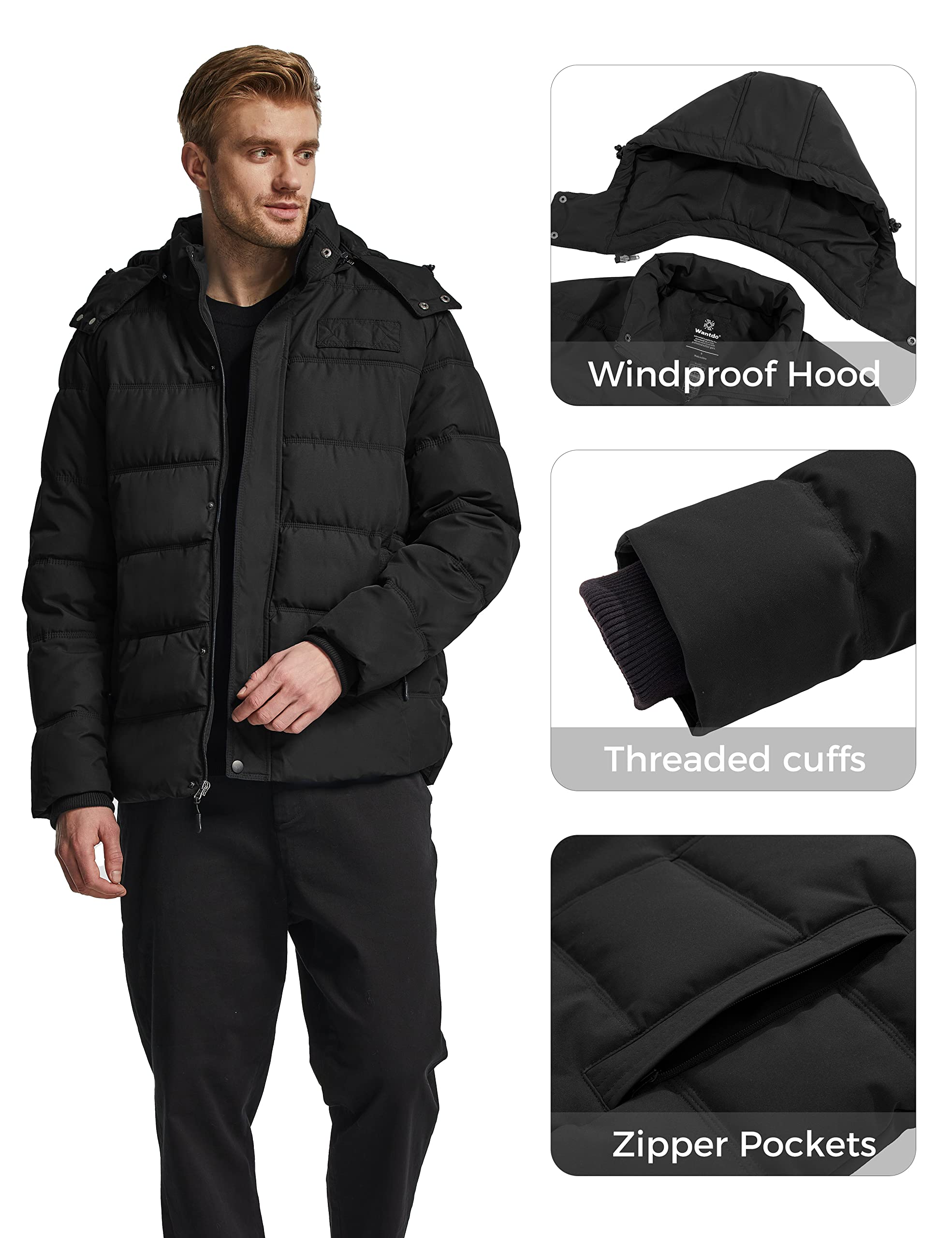 Foto 7 pulgar | Chaqueta Acolchada Impermeable Wantdo Para Hombre, Color Negro - Venta Internacional.