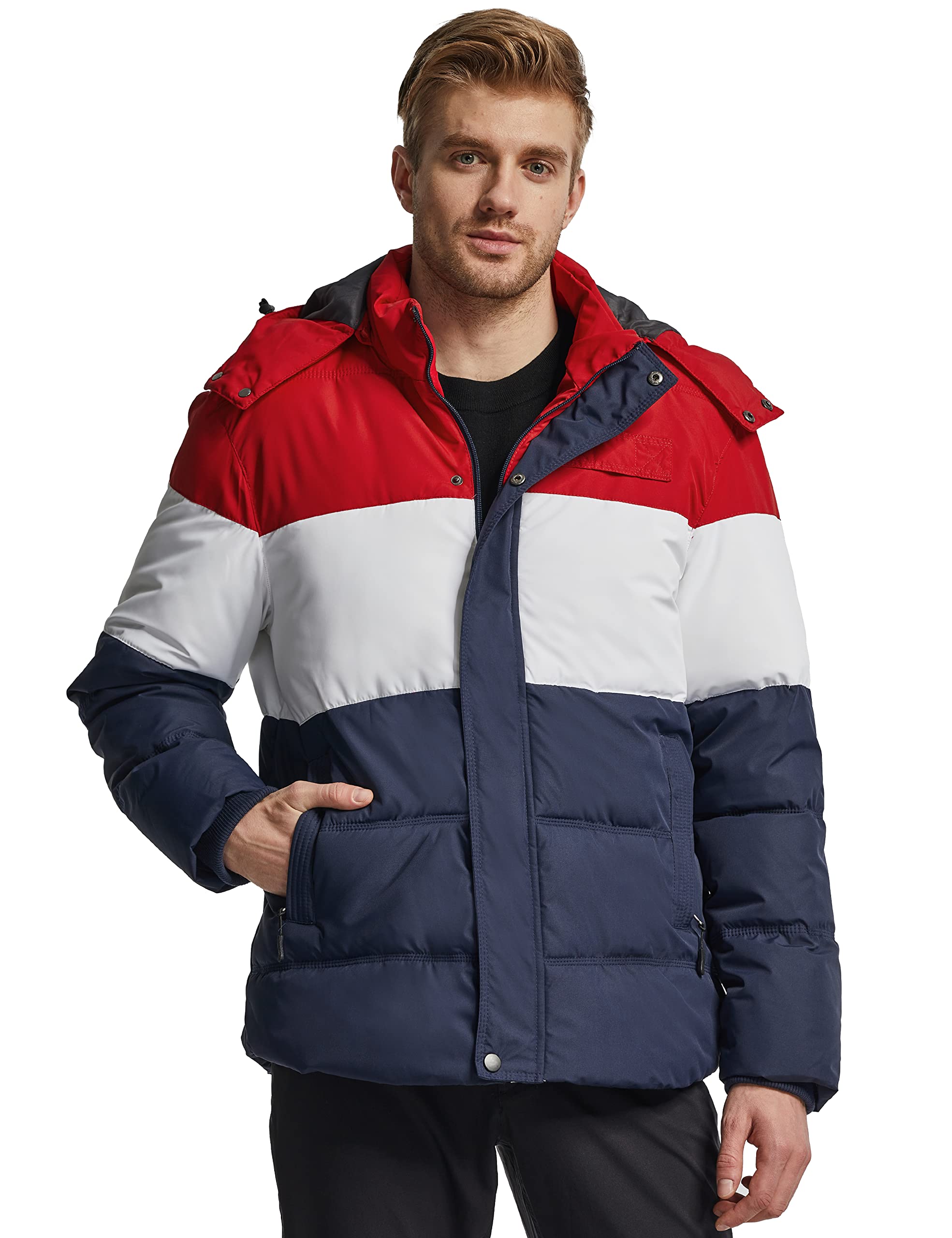 Foto 4 pulgar | Chaqueta Acolchada Wantdo Para Hombre, Cálida Y Ajustada, Para Invierno, Azul Marino Y Rojo - Venta Internacional.