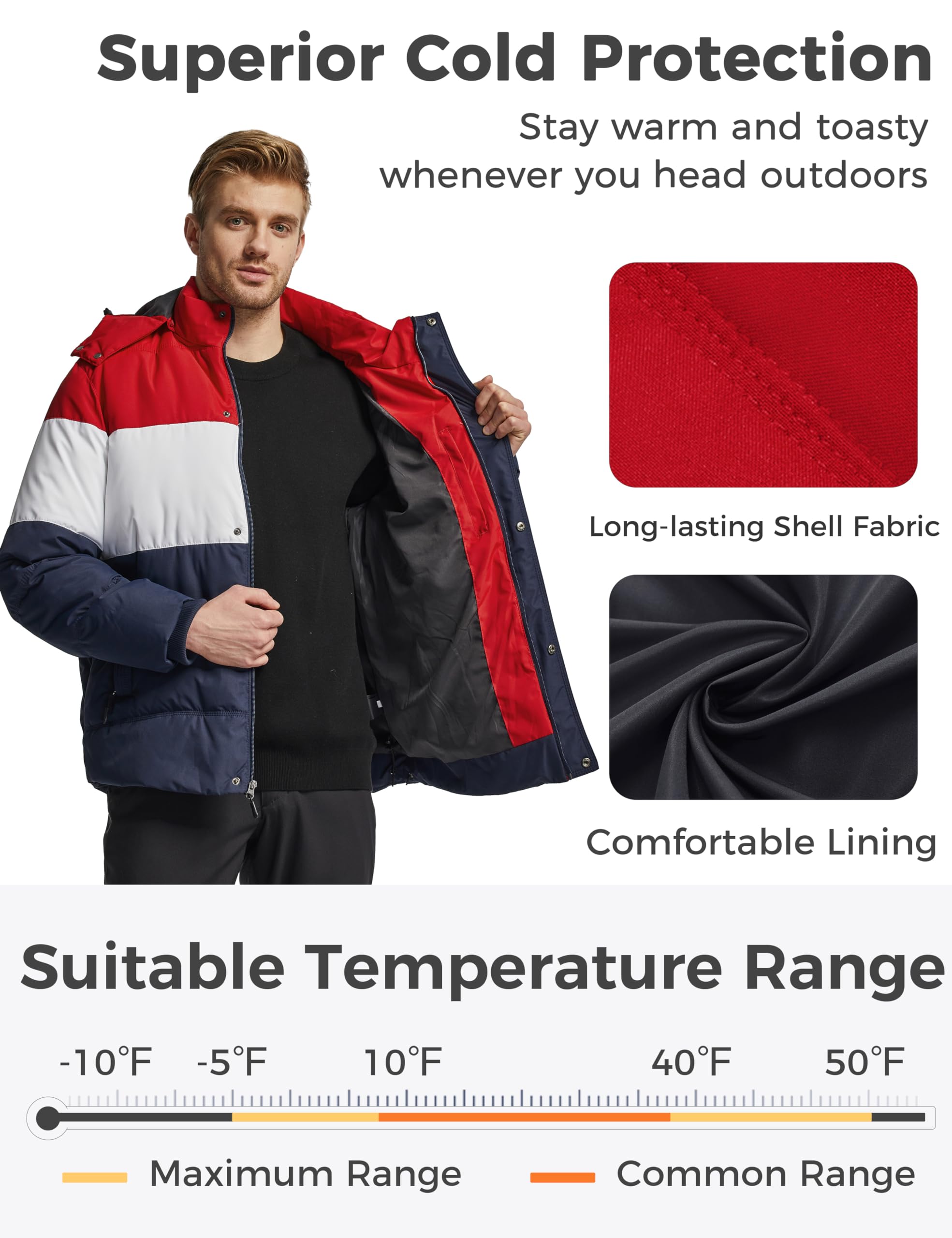 Foto 5 pulgar | Chaqueta Acolchada Wantdo Para Hombre, Cálida Y Ajustada, Para Invierno, Azul Marino Y Rojo - Venta Internacional.