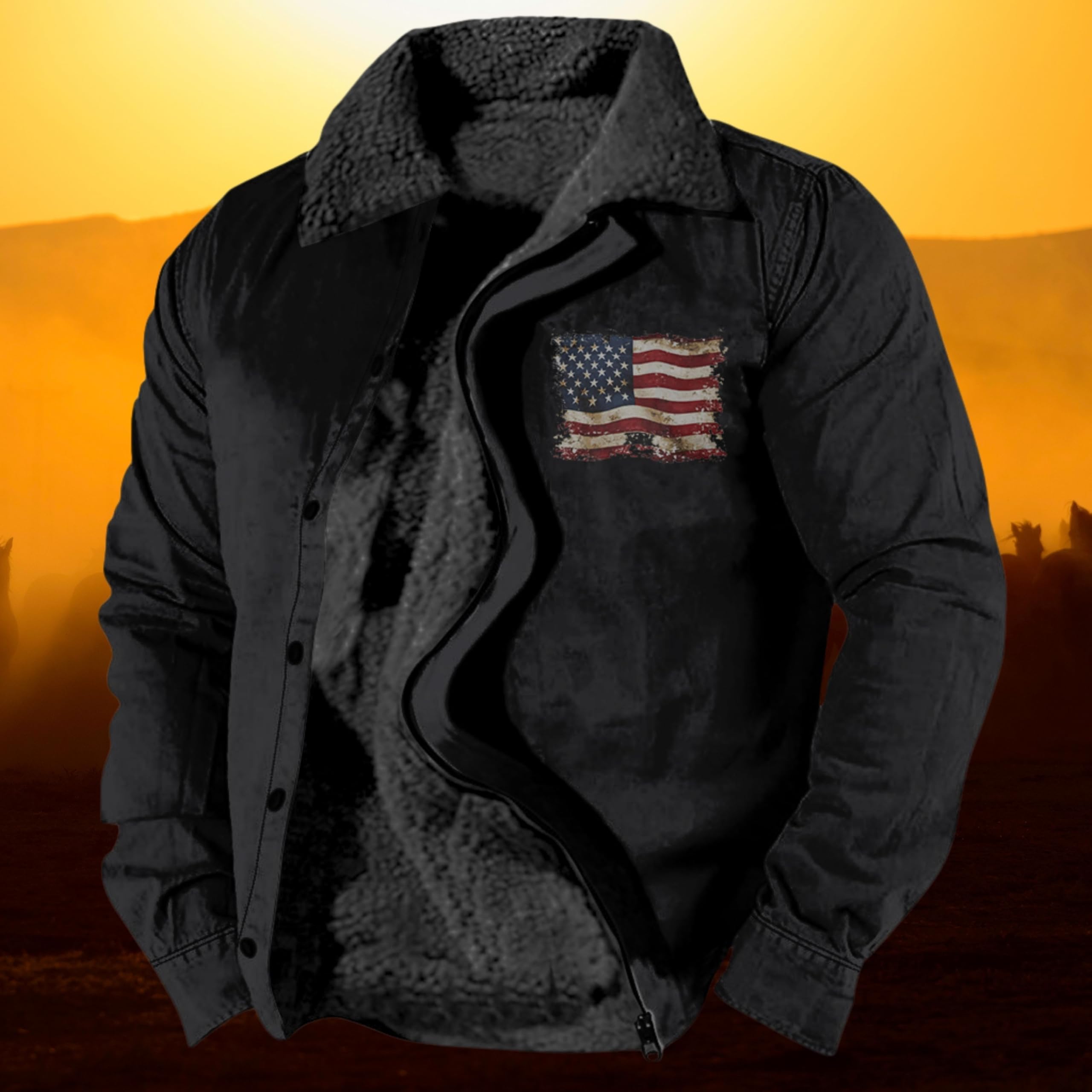 Foto 5 pulgar | Chaqueta Zocavia Western Aztec Fleece Para Hombre Negra 4xl - Venta Internacional.