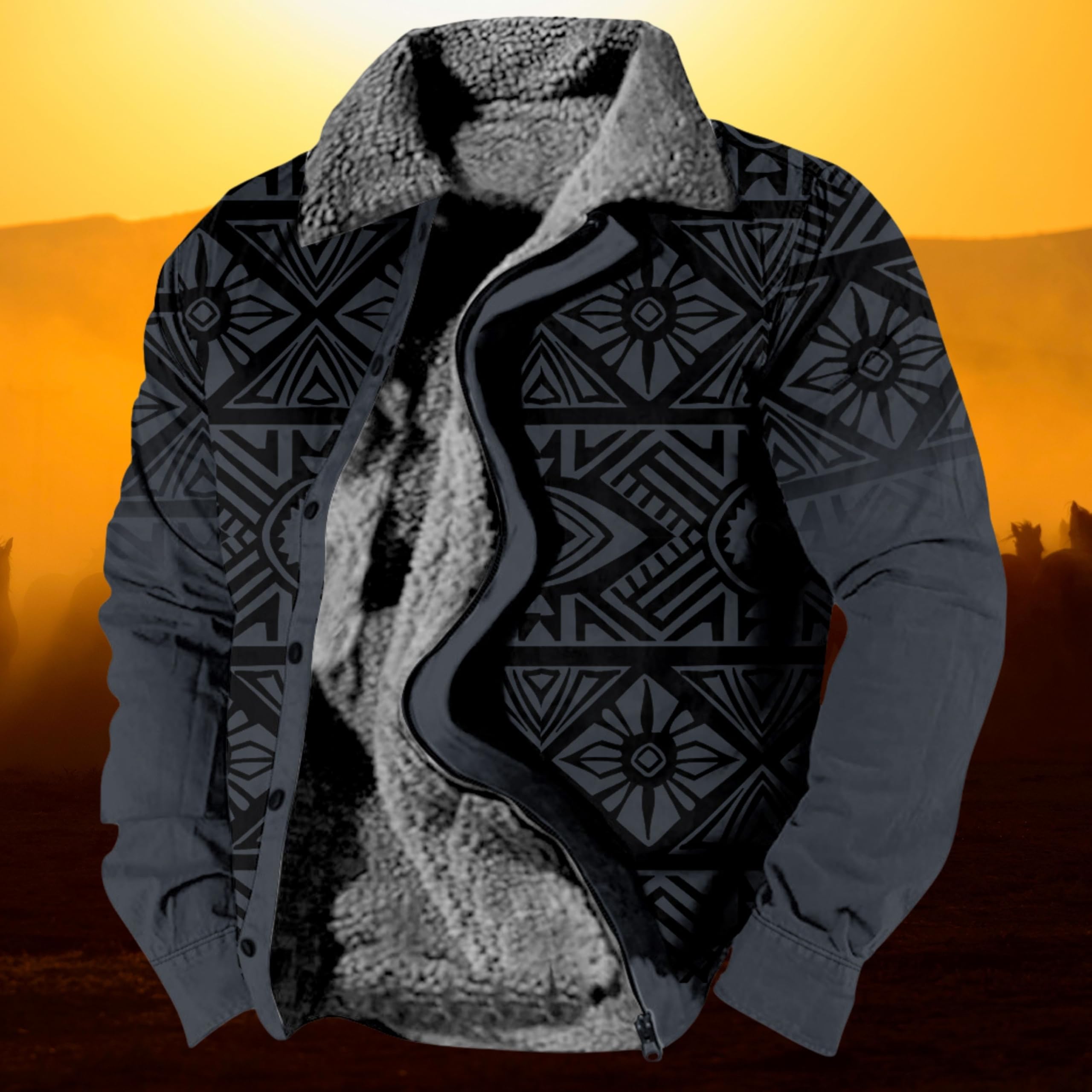 Foto 5 pulgar | Chaqueta Zocavia Western Aztec Fleece Para Hombre Otoño-invierno Azul Marino L - Venta Internacional.