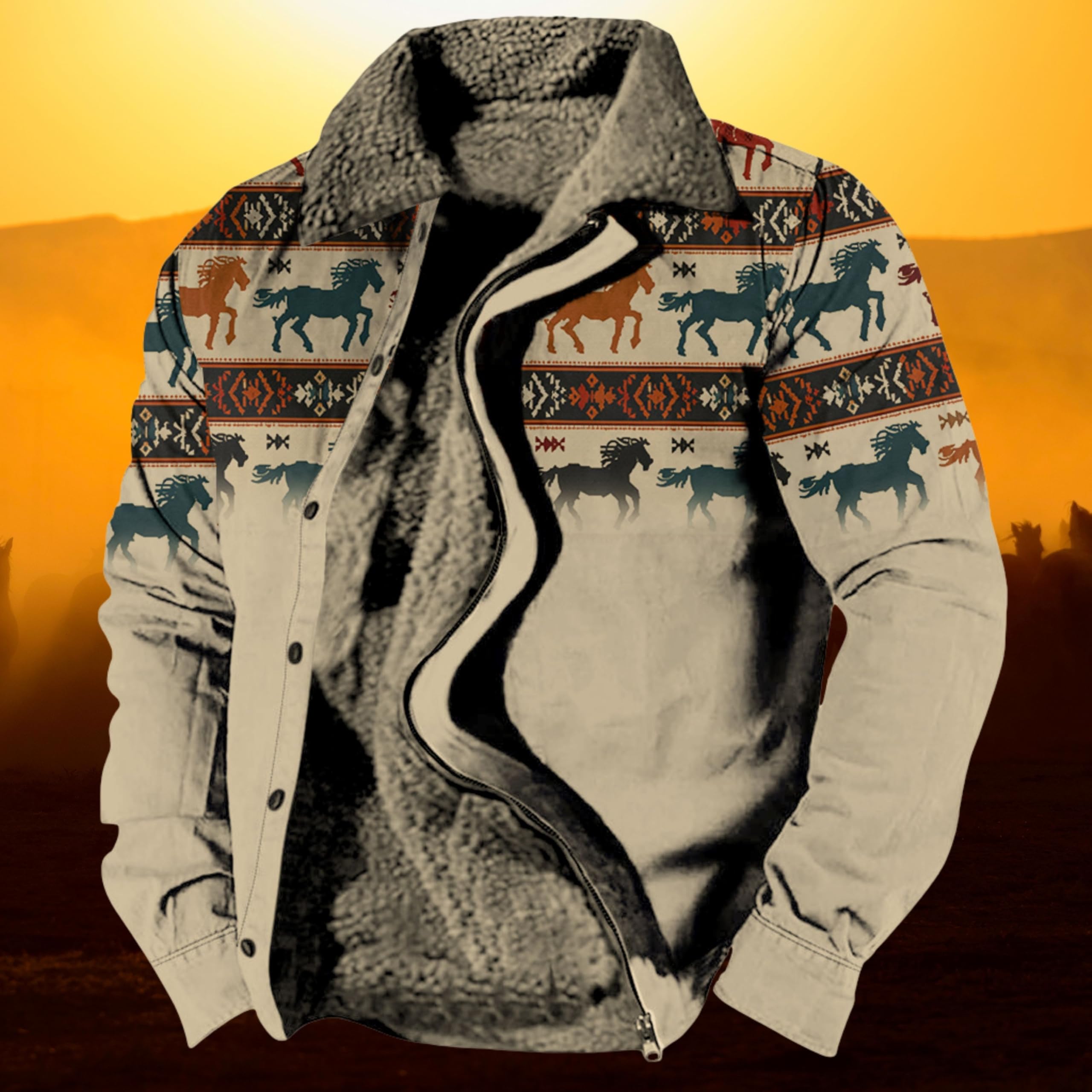 Foto 5 pulgar | Chaqueta Zocavia Western Aztec Fleece Para Hombre Otoño-invierno 2xl - Venta Internacional.