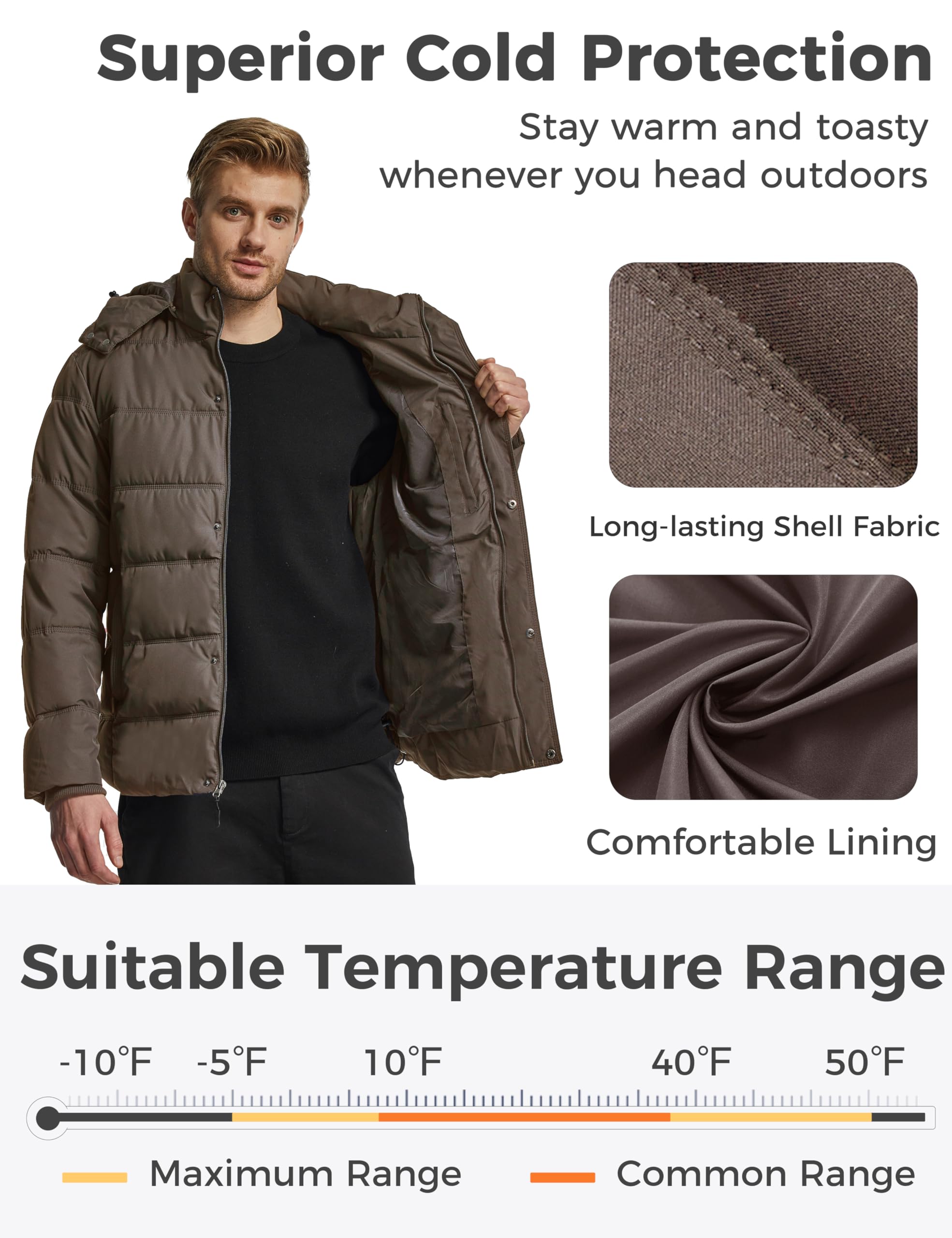 Foto 5 pulgar | Ropa De Abrigo Aislante Para Hombre Coat Wantdo, Gruesa Y Acolchada, Color Marrón - Venta Internacional.