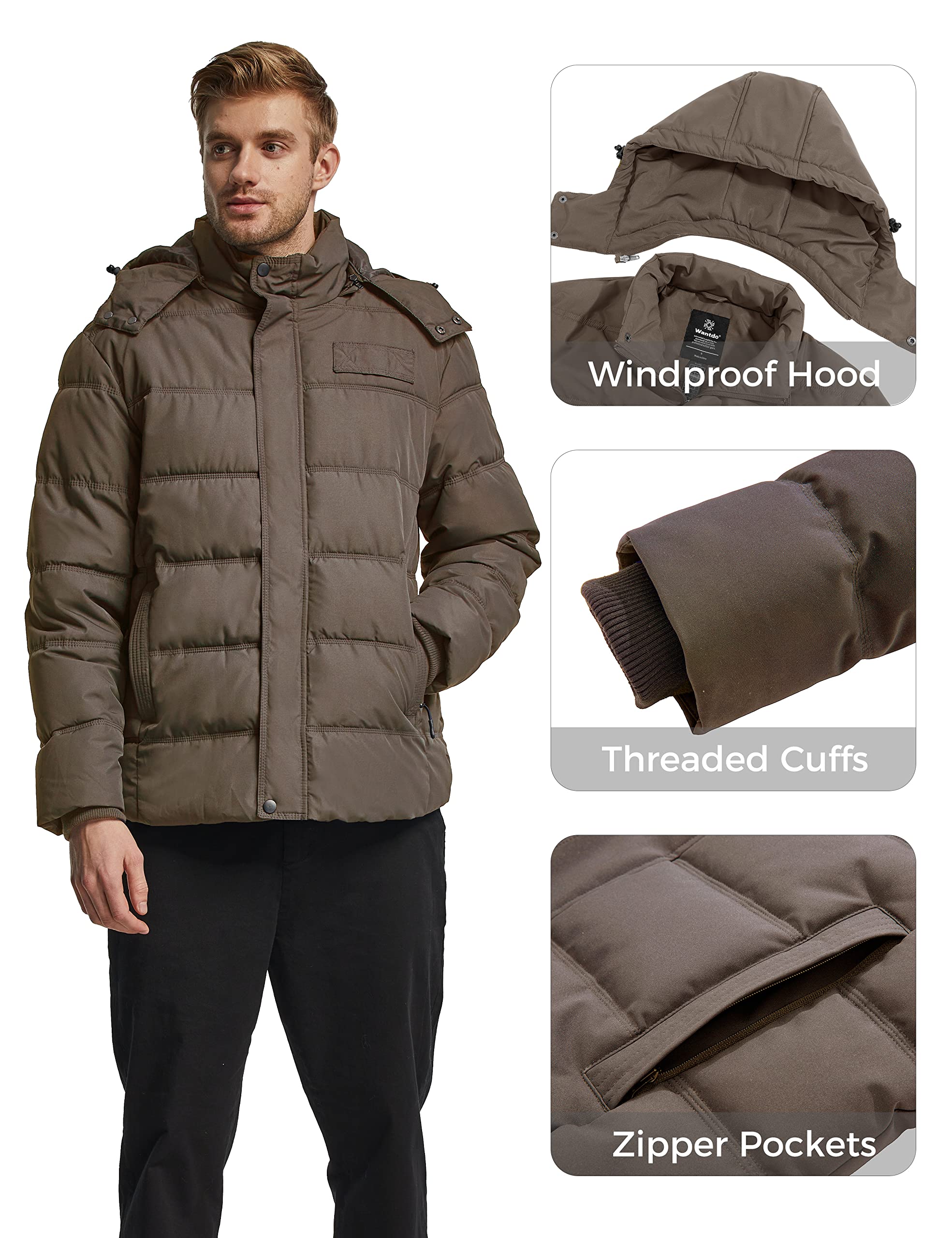 Foto 7 pulgar | Ropa De Abrigo Aislante Para Hombre Coat Wantdo, Gruesa Y Acolchada, Color Marrón - Venta Internacional.