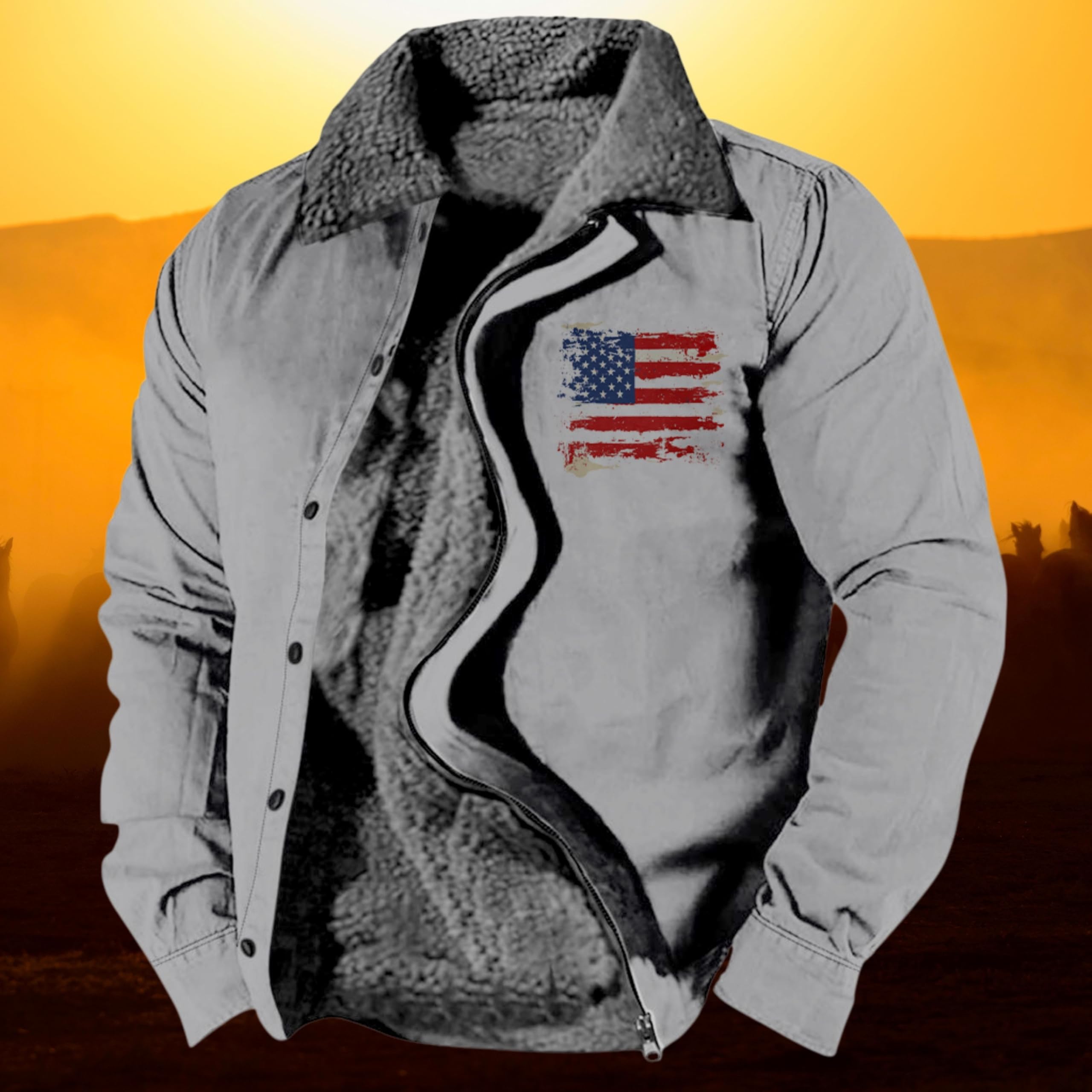 Foto 5 pulgar | Chaqueta Zocavia Western Aztec Fleece Para Hombre Otoño-invierno Gris S - Venta Internacional.