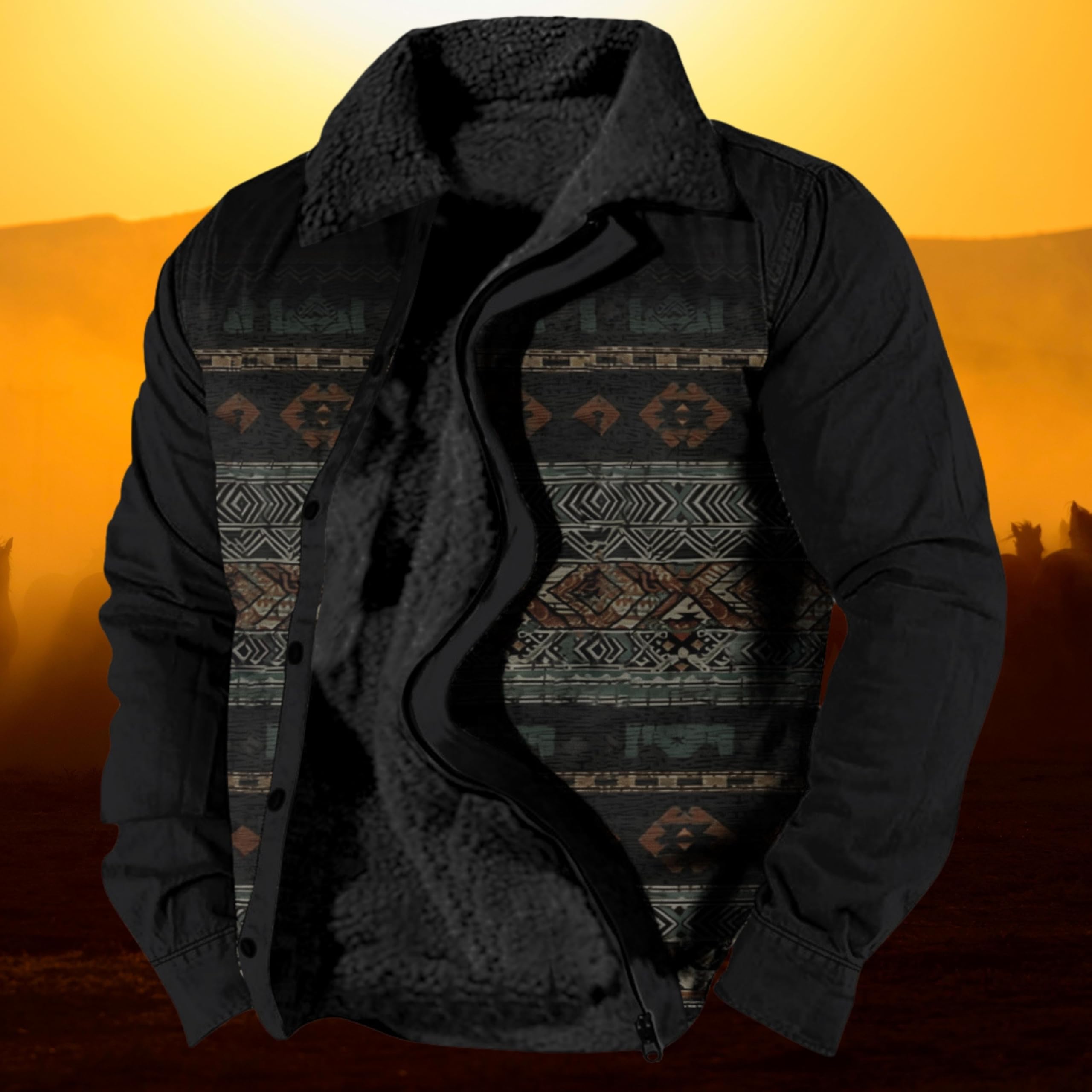 Foto 5 pulgar | Chaqueta Zocavia Western Aztec Fleece Para Hombre Negra 3xl - Venta Internacional.