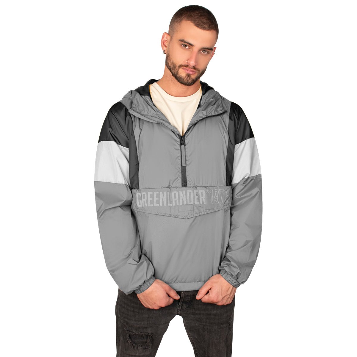 Foto 2 pulgar | Chamarra Greenlander  Rompevientos Color Gris Con Negro Para Hombre