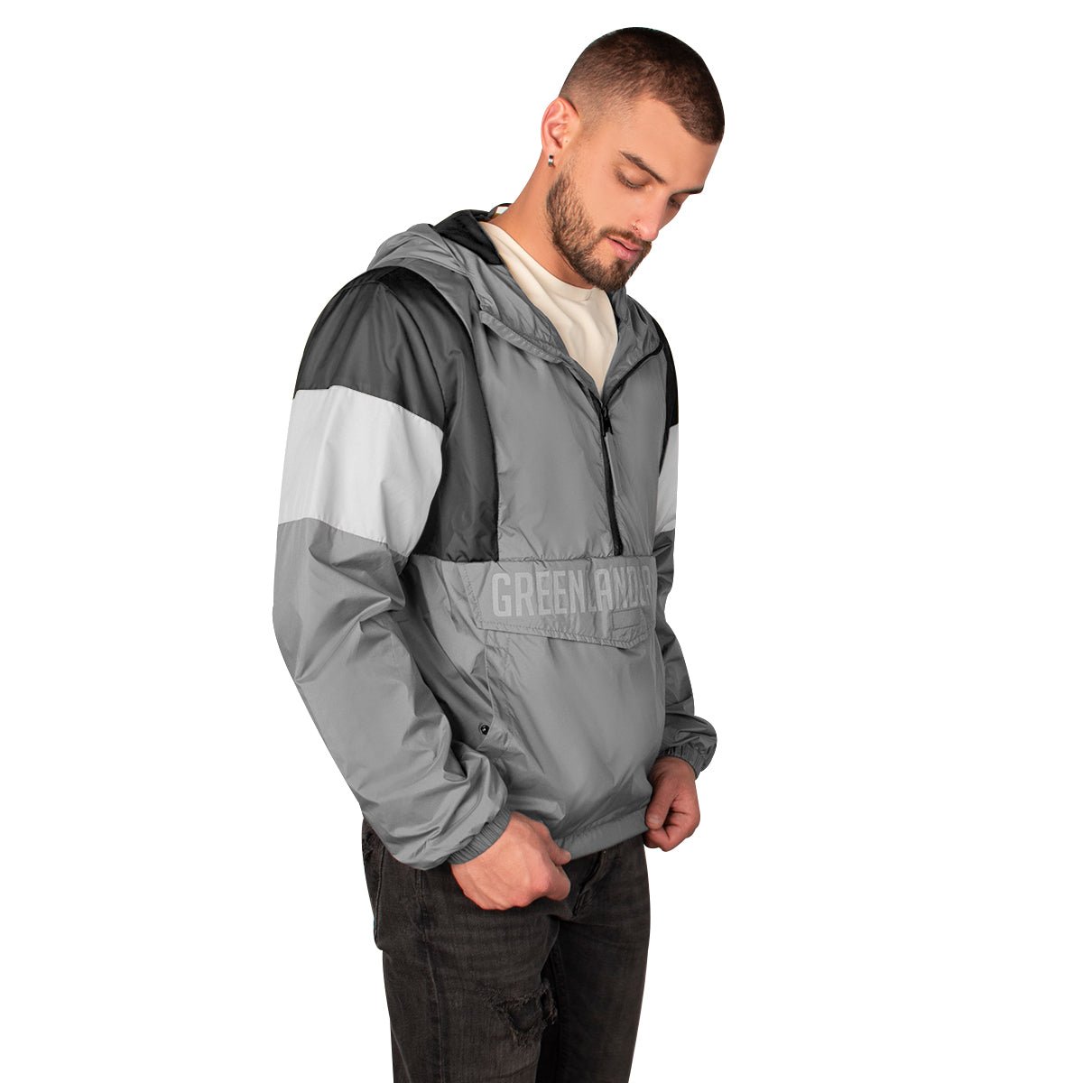 Foto 3 pulgar | Chamarra Greenlander  Rompevientos Color Gris Con Negro Para Hombre