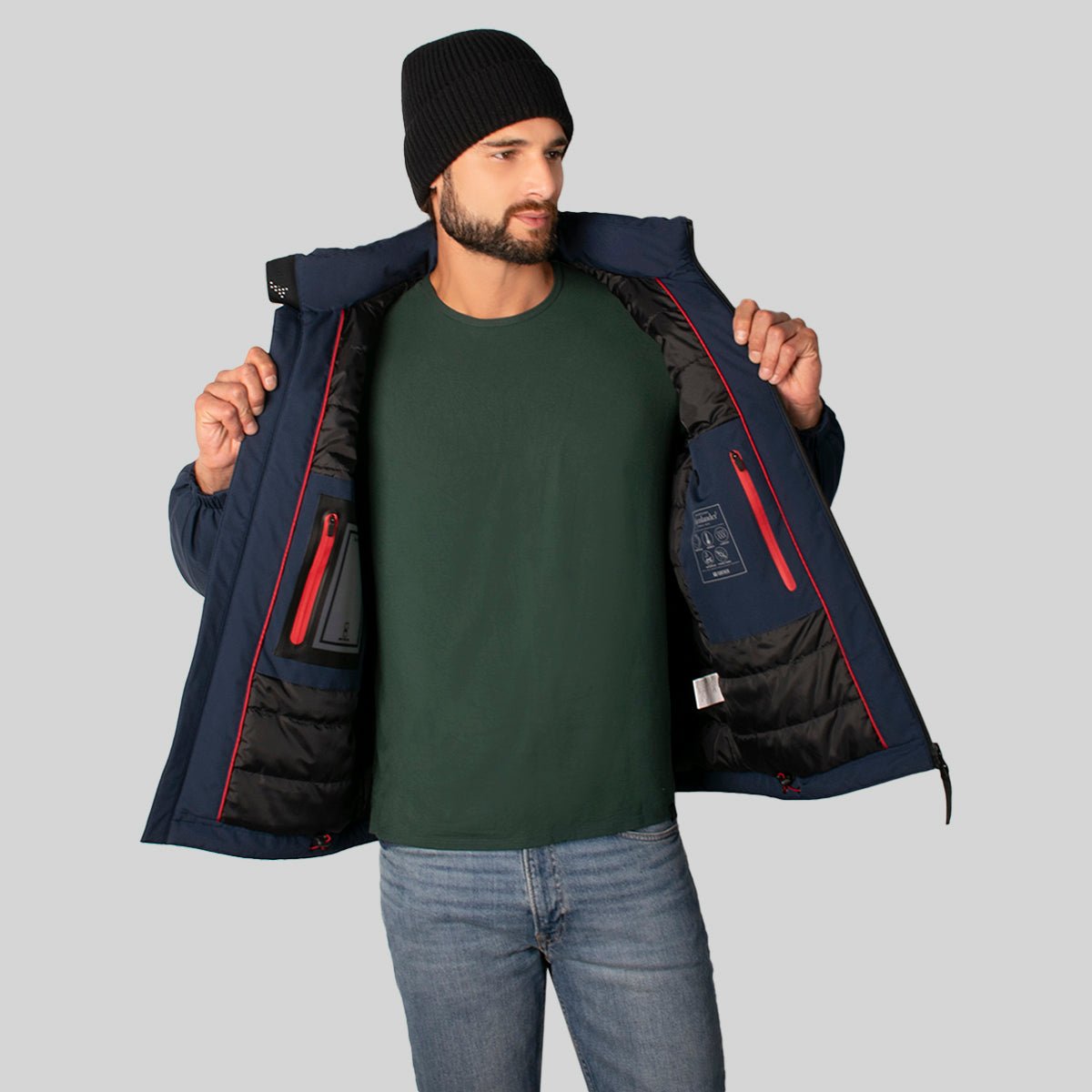 Foto 3 pulgar | Chamarra Greenlander Rompevientos Con Gorro Oculto Color Azul Marino Para Hombre