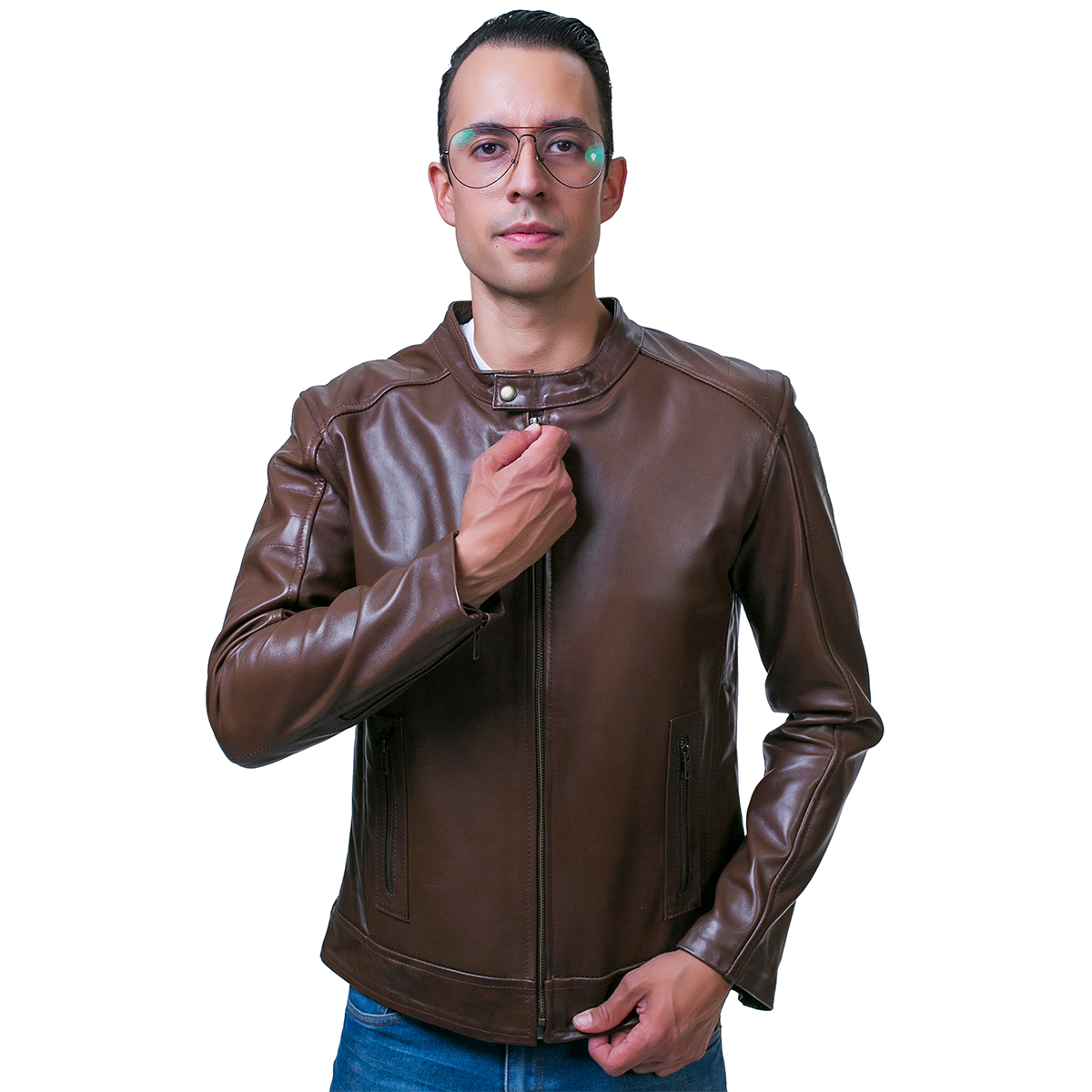 Foto 2 pulgar | Chamarra Piel Borrego Café Castelli Hombre Slim Fit