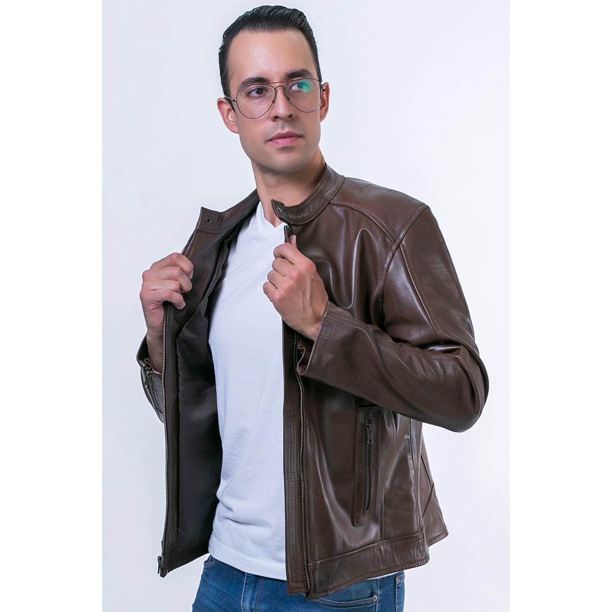 Foto 3 pulgar | Chamarra Piel Borrego Café Castelli Hombre Slim Fit