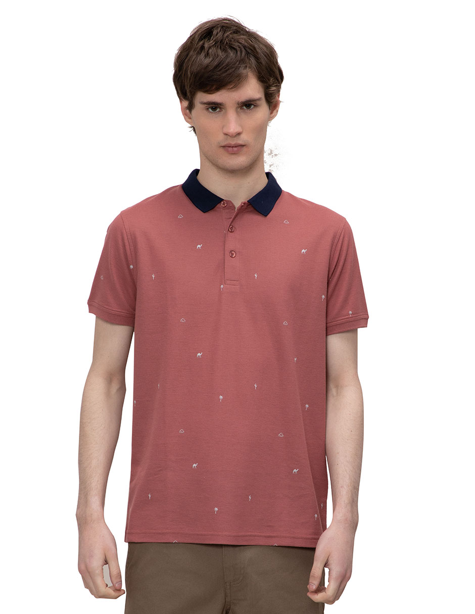 Playera Estampada Regular Fit de Cuello Tipo Polo Generra 218705 color Vino