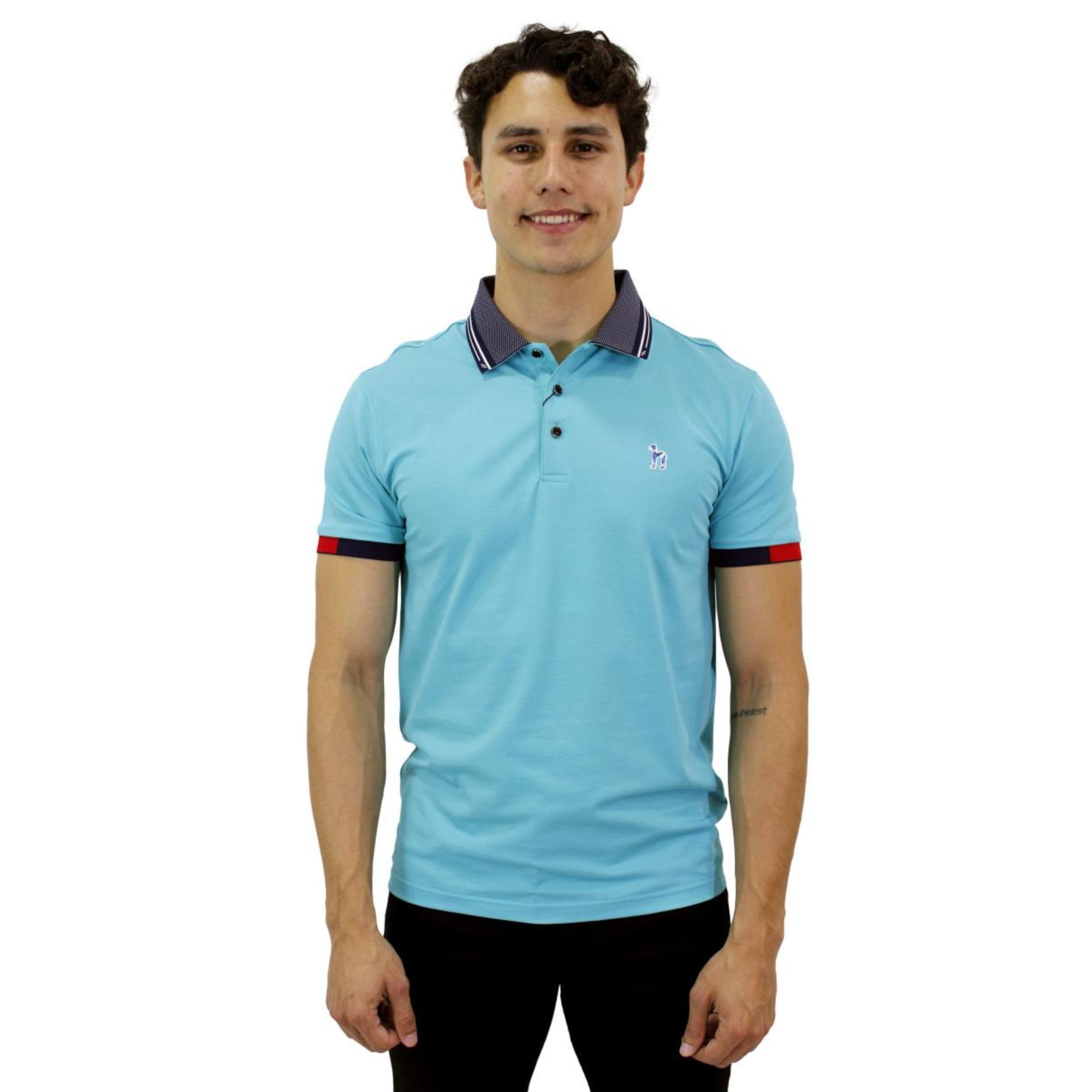 Playera Pavini Tipo Polo De Caballero Lisa Teal P-3020